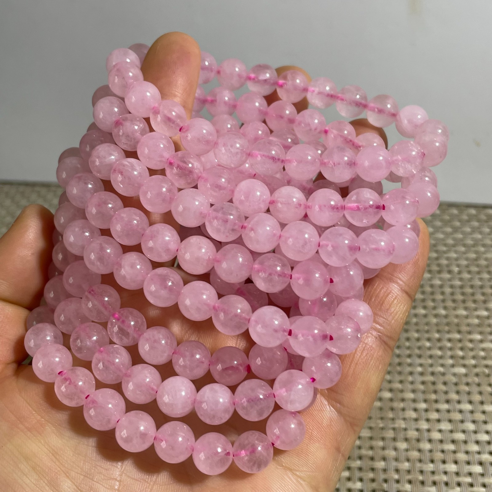 8mm Genuine Natural Pink Rose Crystal Round Beads Bracelet 5pcs