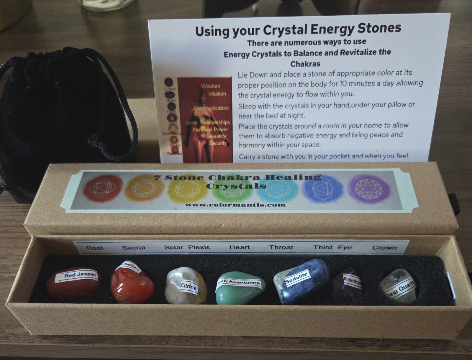 7 Stone Chakra healing set with natural tumbled stones and carry pouch