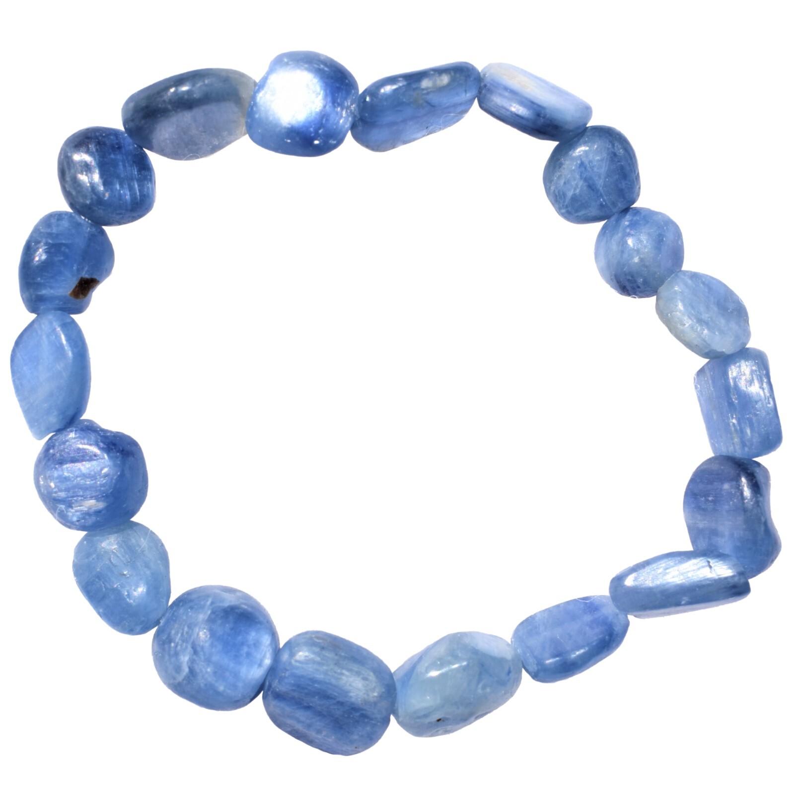 Charged Natural Blue Kyanite Nugget Stretchy Bracelet + Selenite Puffy Heart