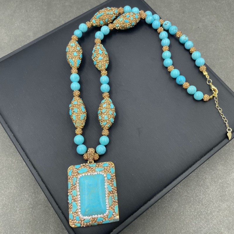 New vintage necklace turquoise pearl ethnic style natural stone jewelry