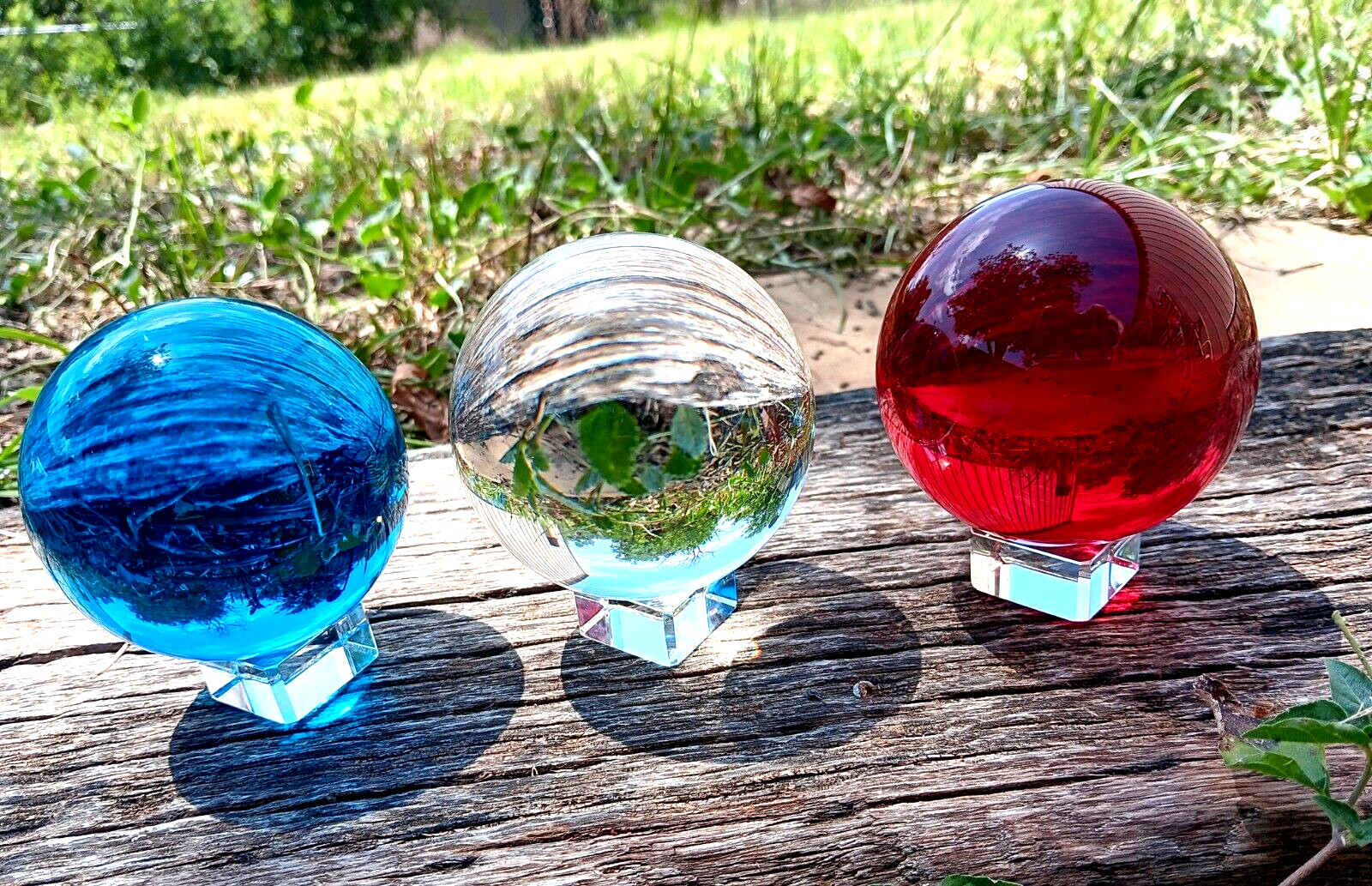 K9 Crystal – 3 Crystal Ball Set 80mm- Red/Aqua/Clear – Decoration/Healing/Gift