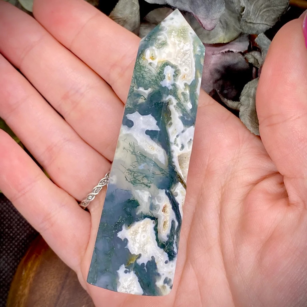 Natural Moss Agate Obelisk Crystal Healing Spiritual Stone Home Decor Gifts