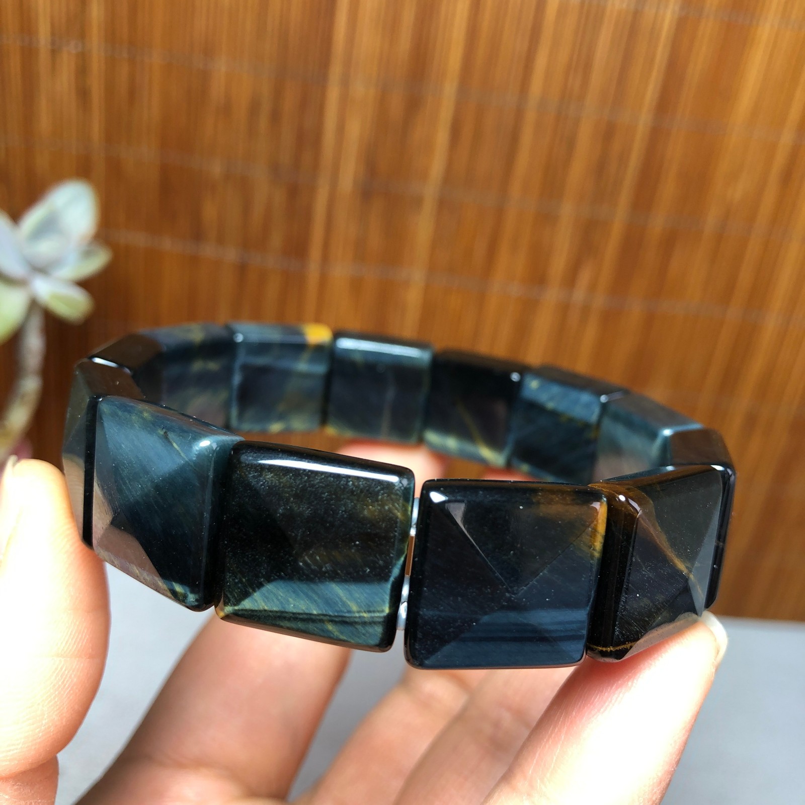 Natural Tiger’s Eye Stone Bracelet Brown Gemstone Stretch Bracelet Handmade 3693