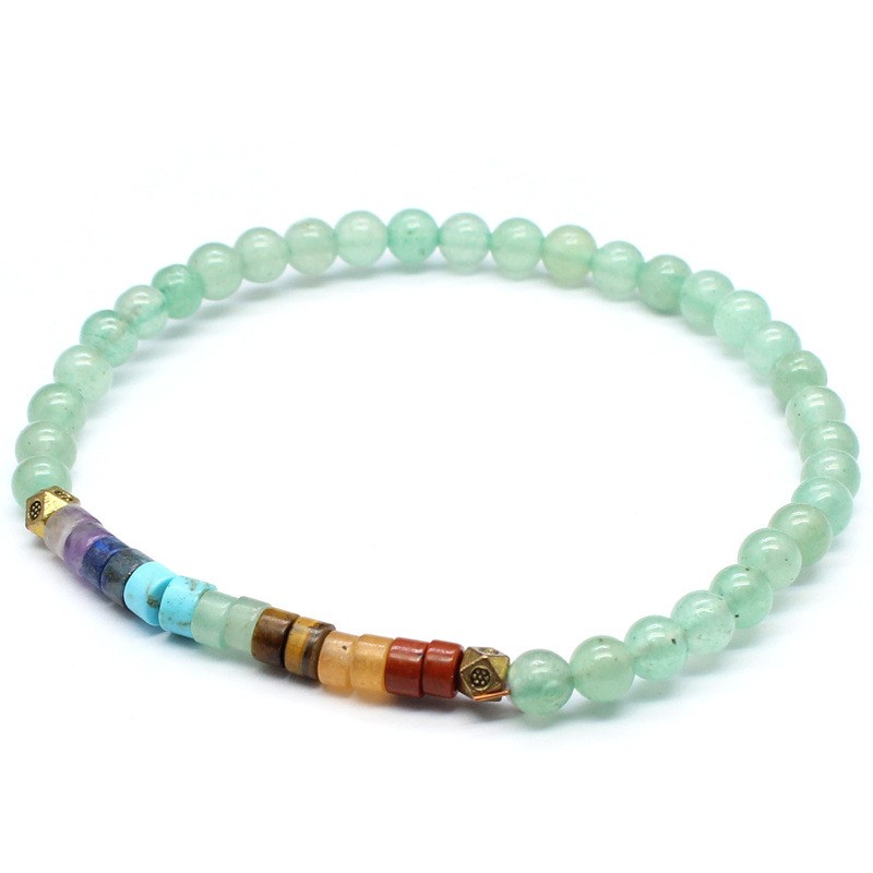 Natural Stone Crystal Seven Color Crystal Round Bead Ethnic Style Bracelet3-5PCS