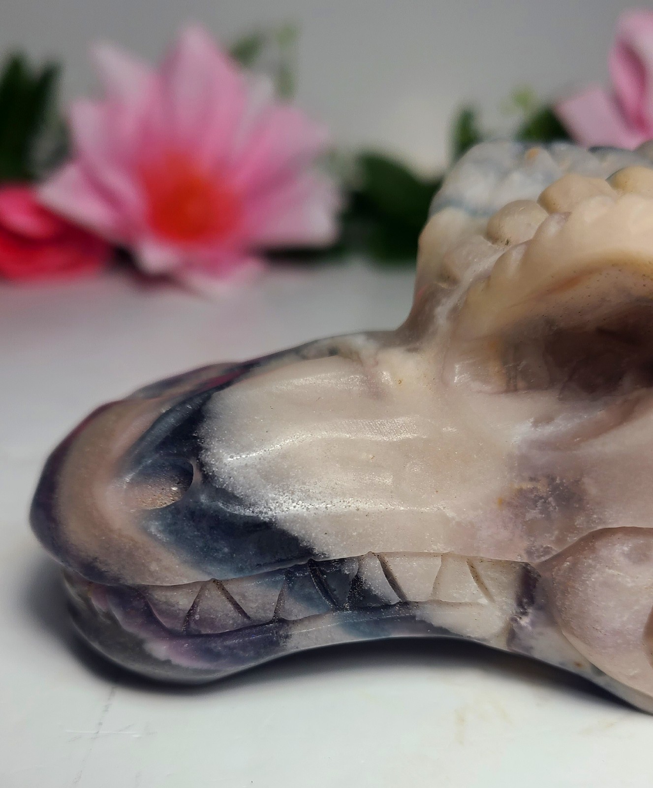 Large 5″ 303g Silky Fluorite Dragon Head Skull Crystal Stone Carving Statue