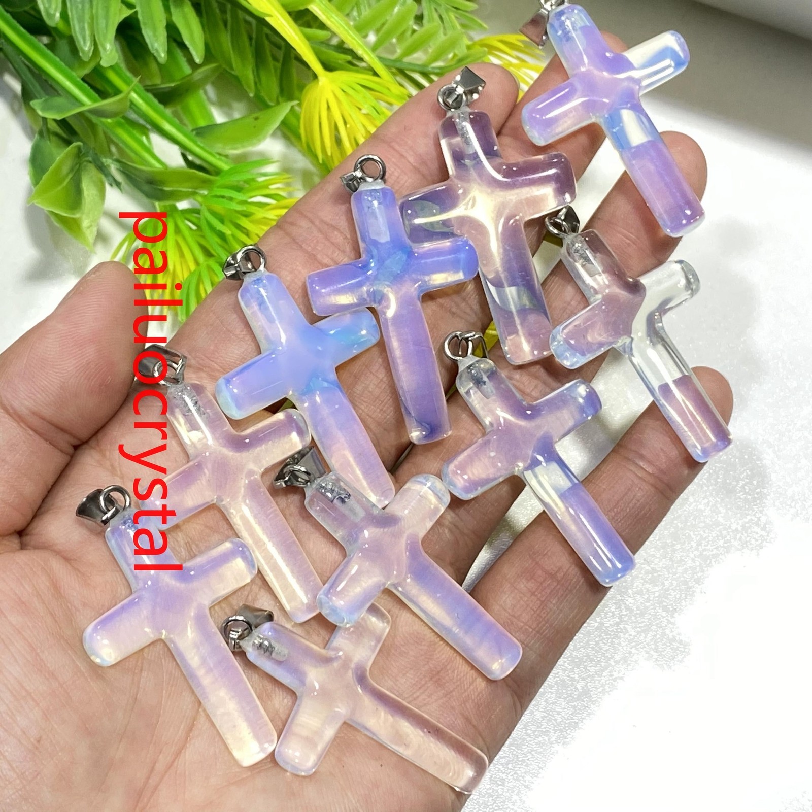 1.8″ Opalite Cross Quartz Crystal Skull Carved Pendant Reiki Healing Gem 1pc