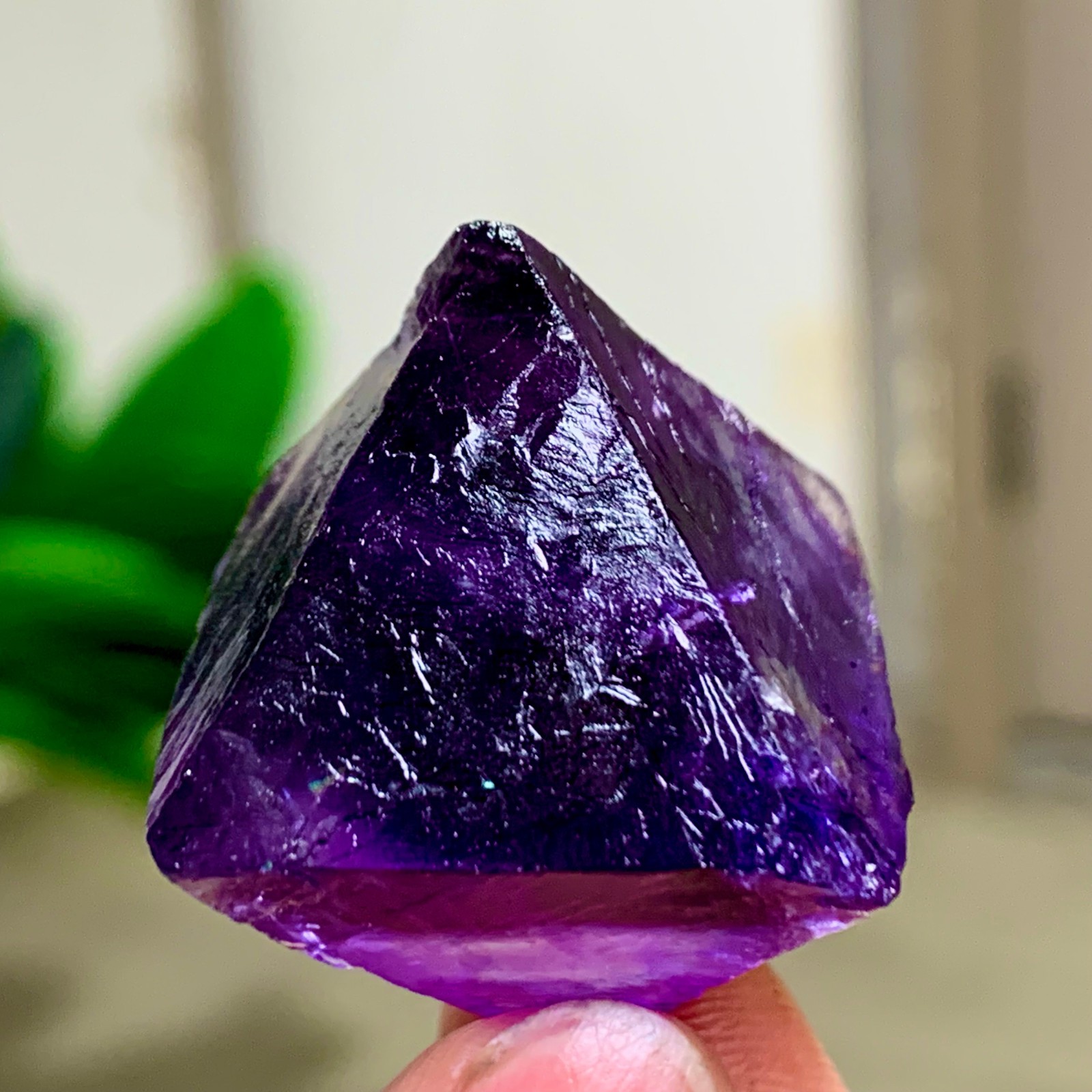 32G Natural purple fluorite octahedron quartz crystal healing