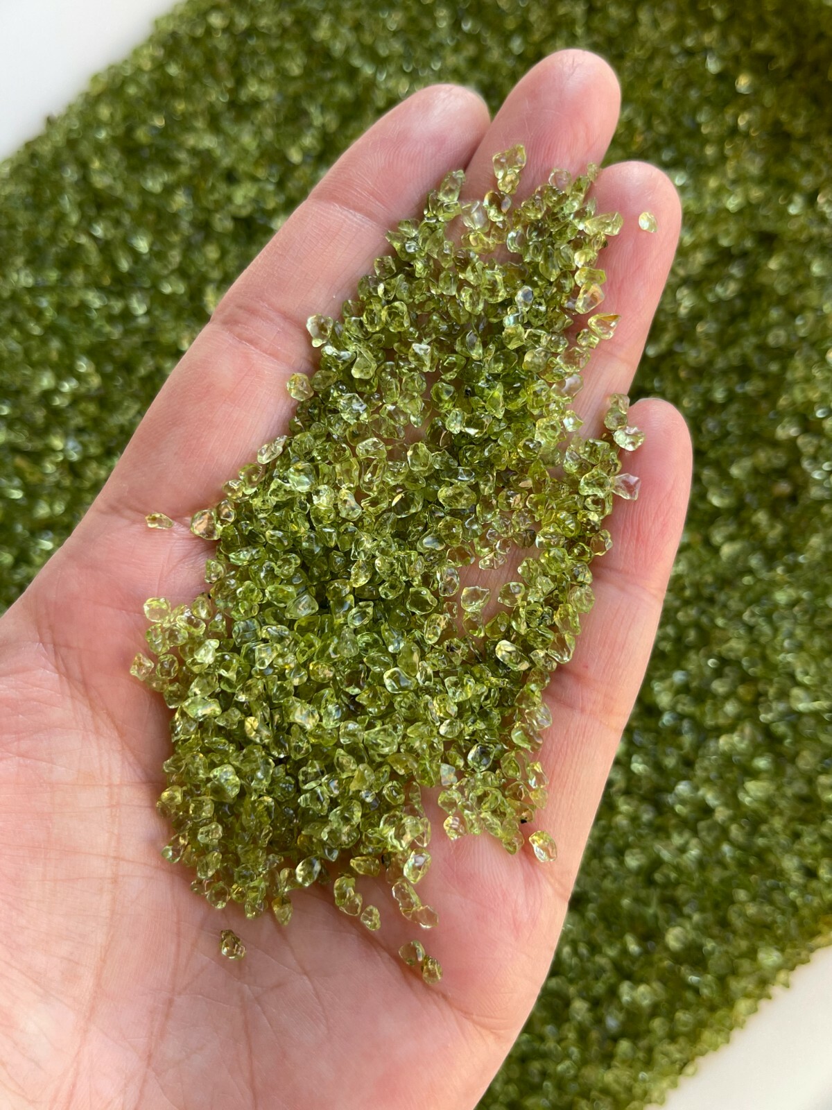 Grade A++ Peridot Semi Tumbled Gemstone Mini Chips 2 – 3 mm, Wholesale Bulk Lot