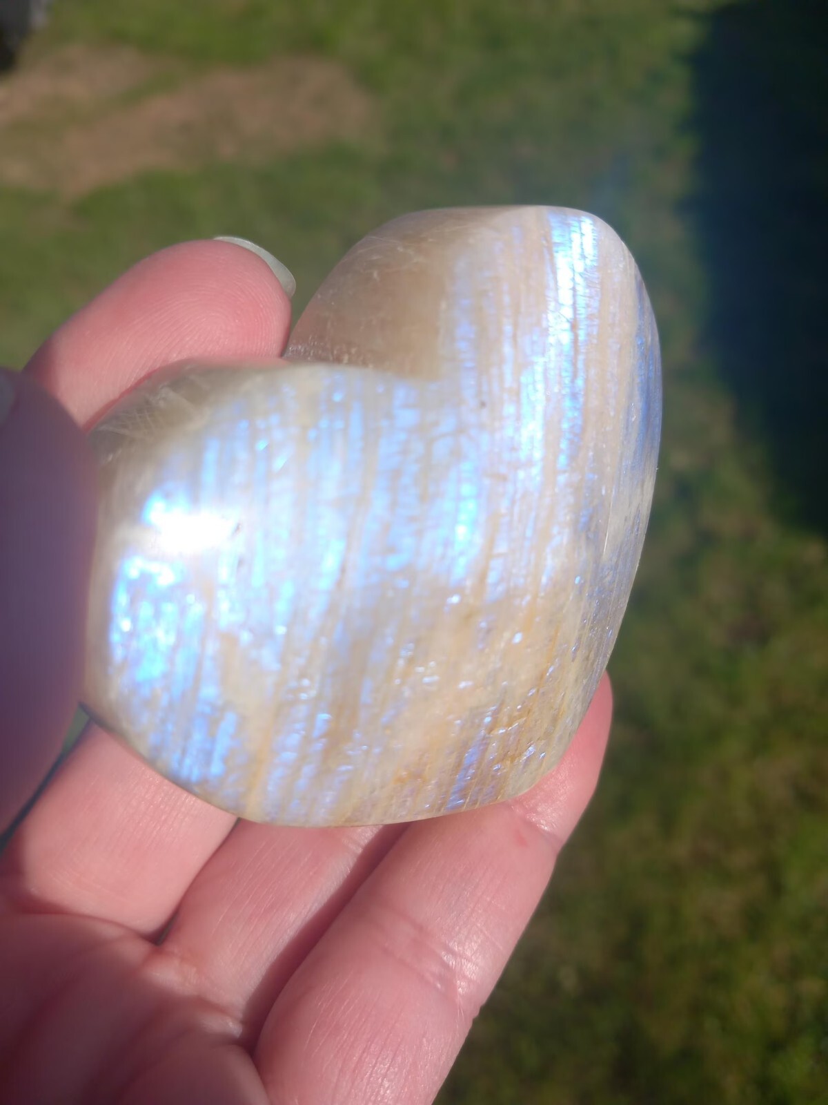 2″~3″ Heart Moonstone High Blue Flash Tumbled Stone Healing Pocket Palm Stone