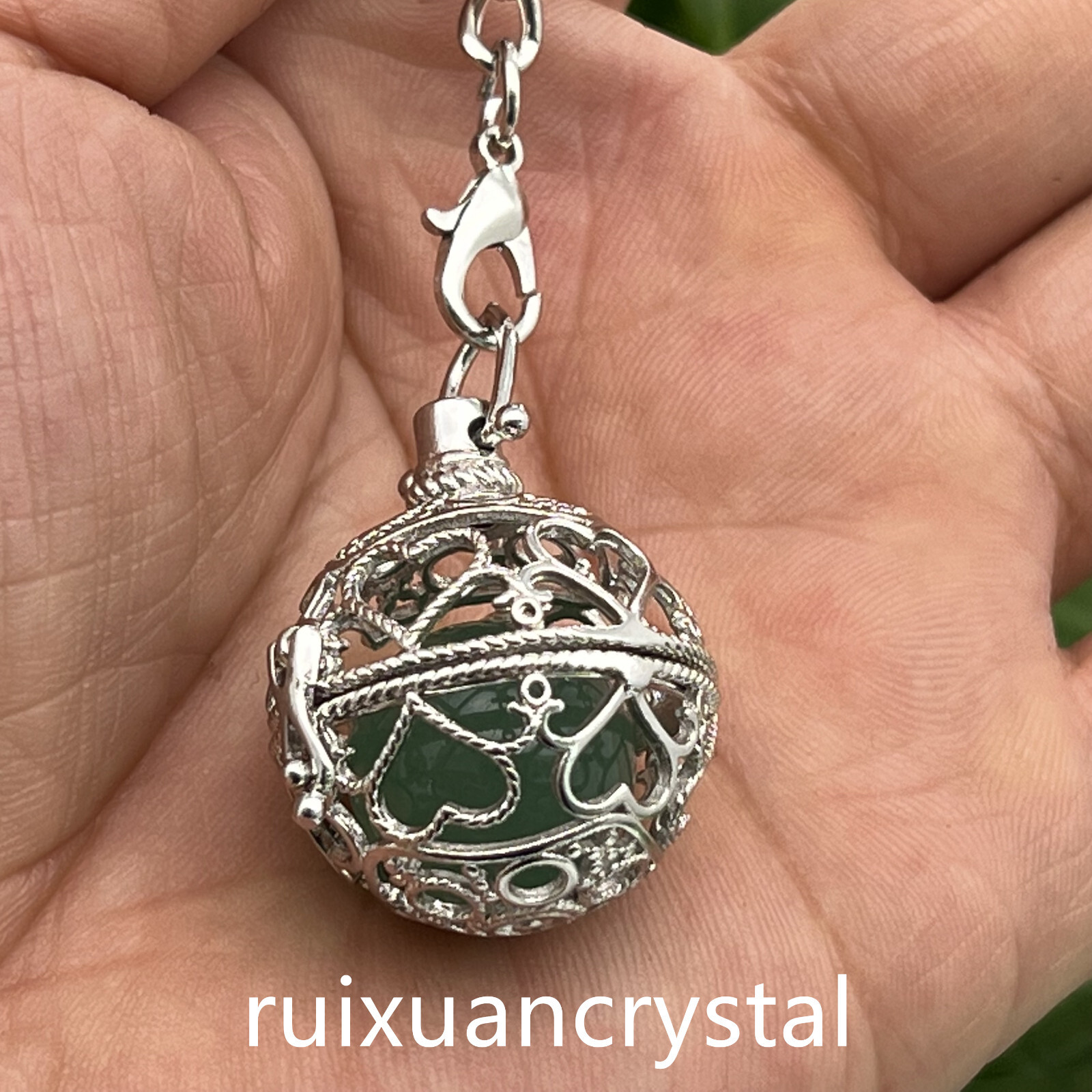 1pc Natural Aventurine Quartz Sphere cage key chain Crystal Reiki Healing