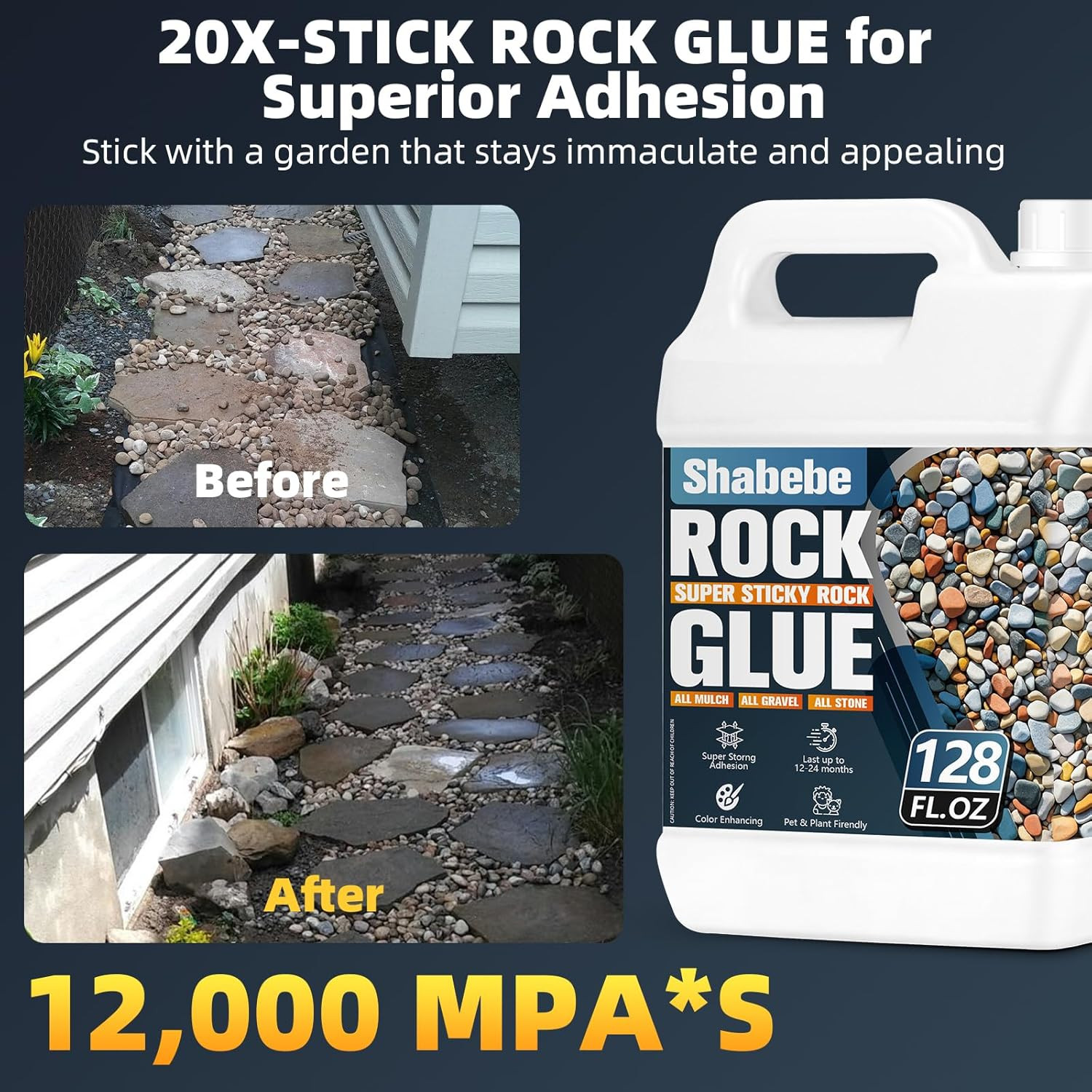 Rock Glue for Landscaping – 2 Gallon Mulch Glue with Grip Max, Strong Adhesion&