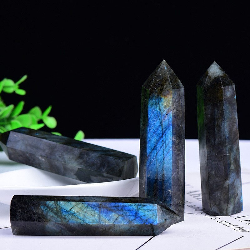 Natural Labradorite Healing Obelisk Crystal Wands Reiki Tower Point Decoration