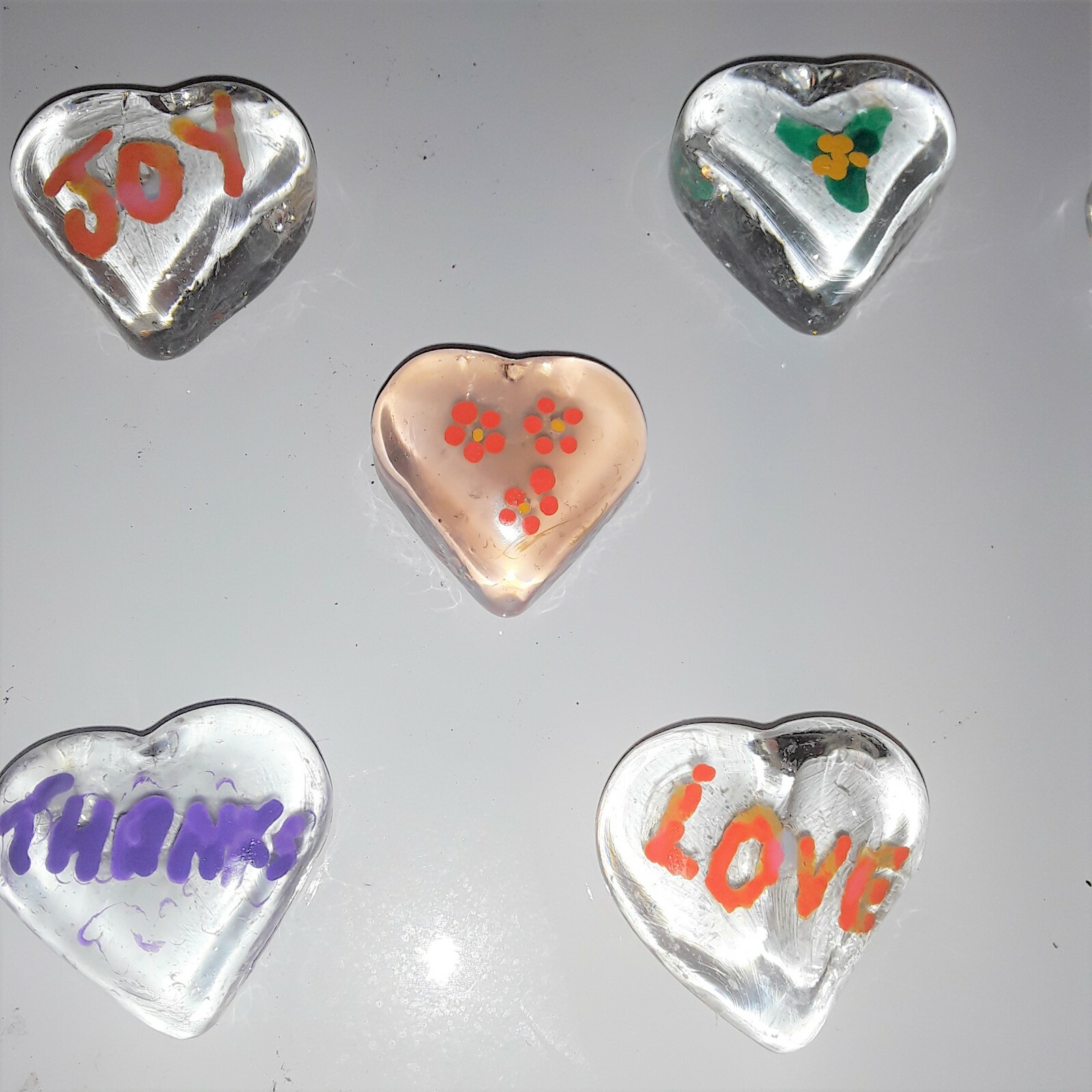 Gratitude Stone – Glass Heart Token Love Gift COLORS or CLEAR !