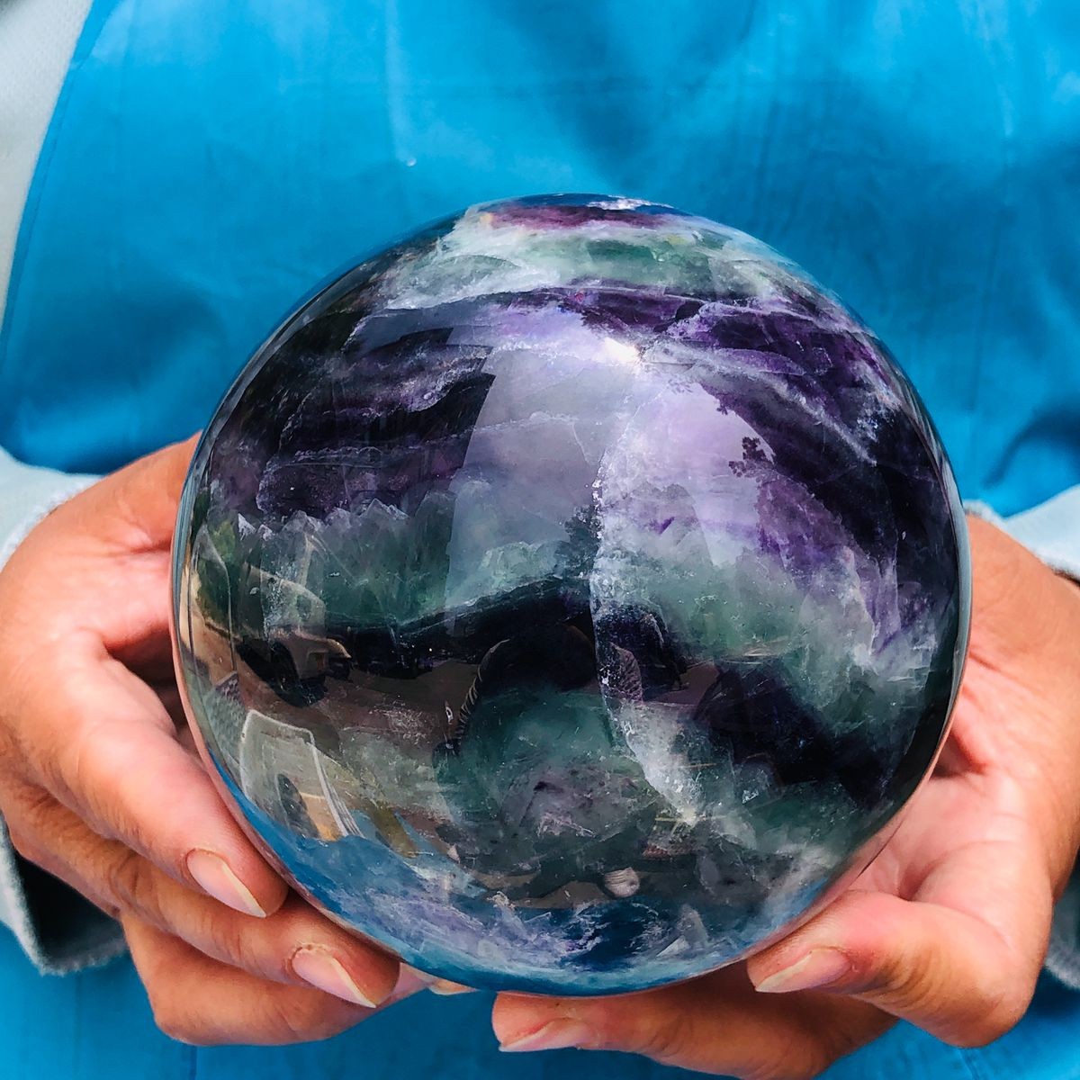 4.92LB Natural rainbow fluorite sphere quartz crystal polished ball healing