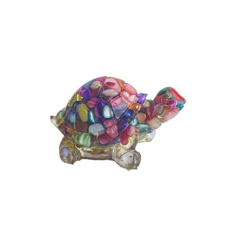Natural Colorful Scallop Quartz Crystal Longevity Turtle Gravel Mini Resin Decor