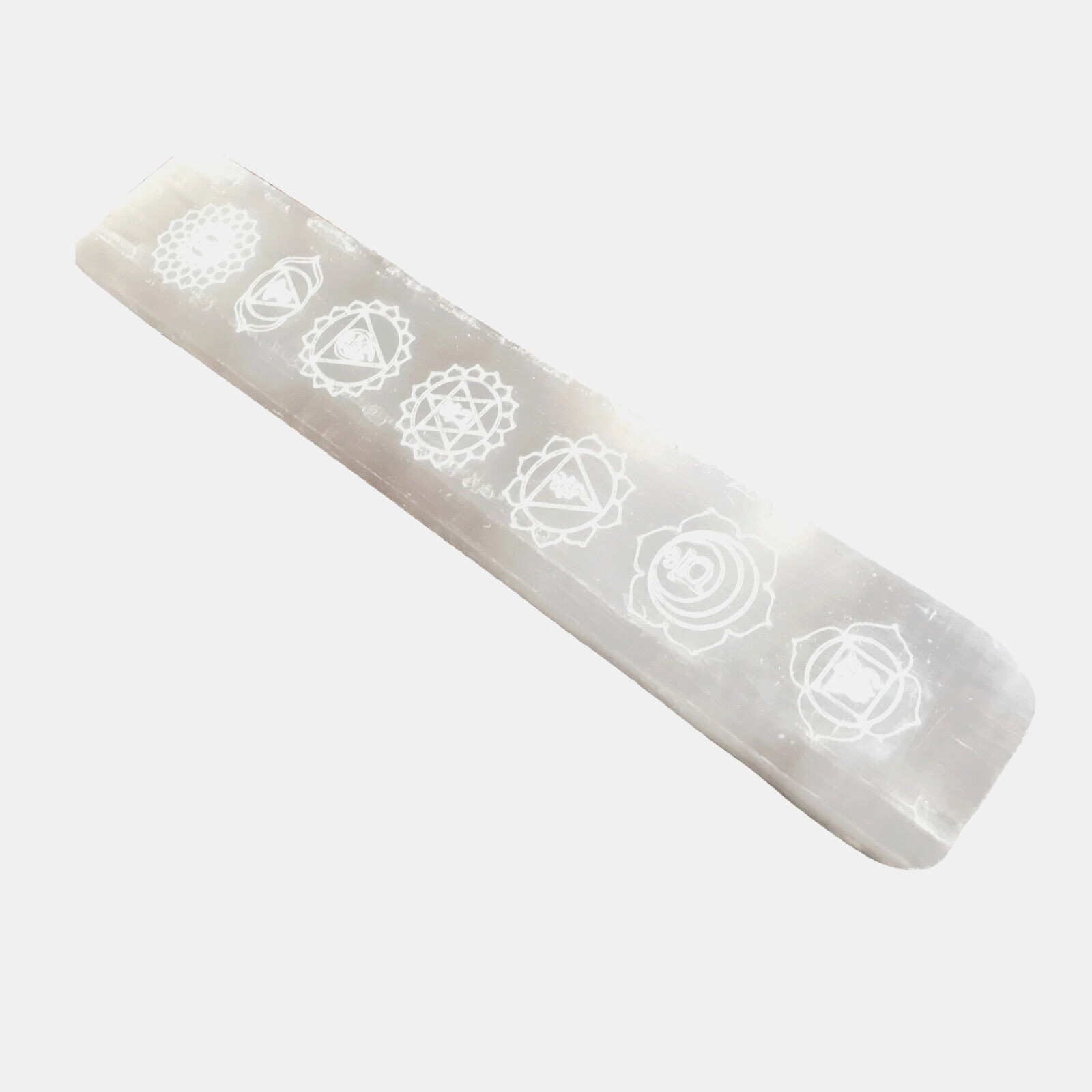8 ” Polished Selenite Charging Plate XL Engraved Chakra Crystal Display Flat Wan