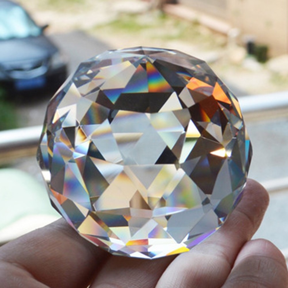 Clear Crystal Sphere 60mm Faceted Gazing Ball Prisms Suncatcher Reiki Home Decor