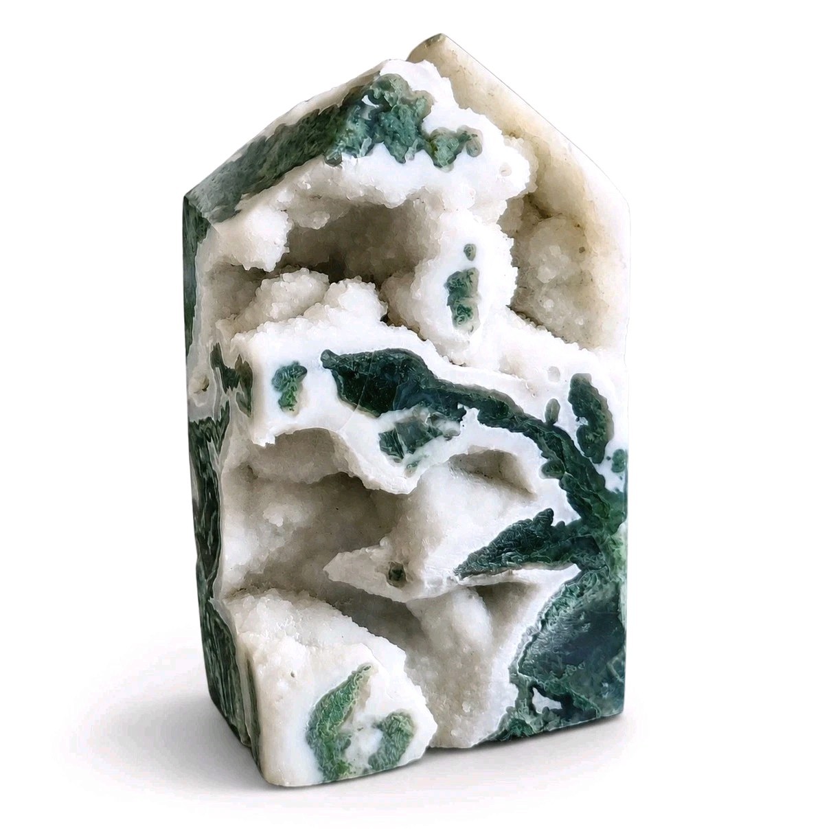 Natural Polished Druzy Moss Agate Tower 3.25″ Tall – 222g – USA