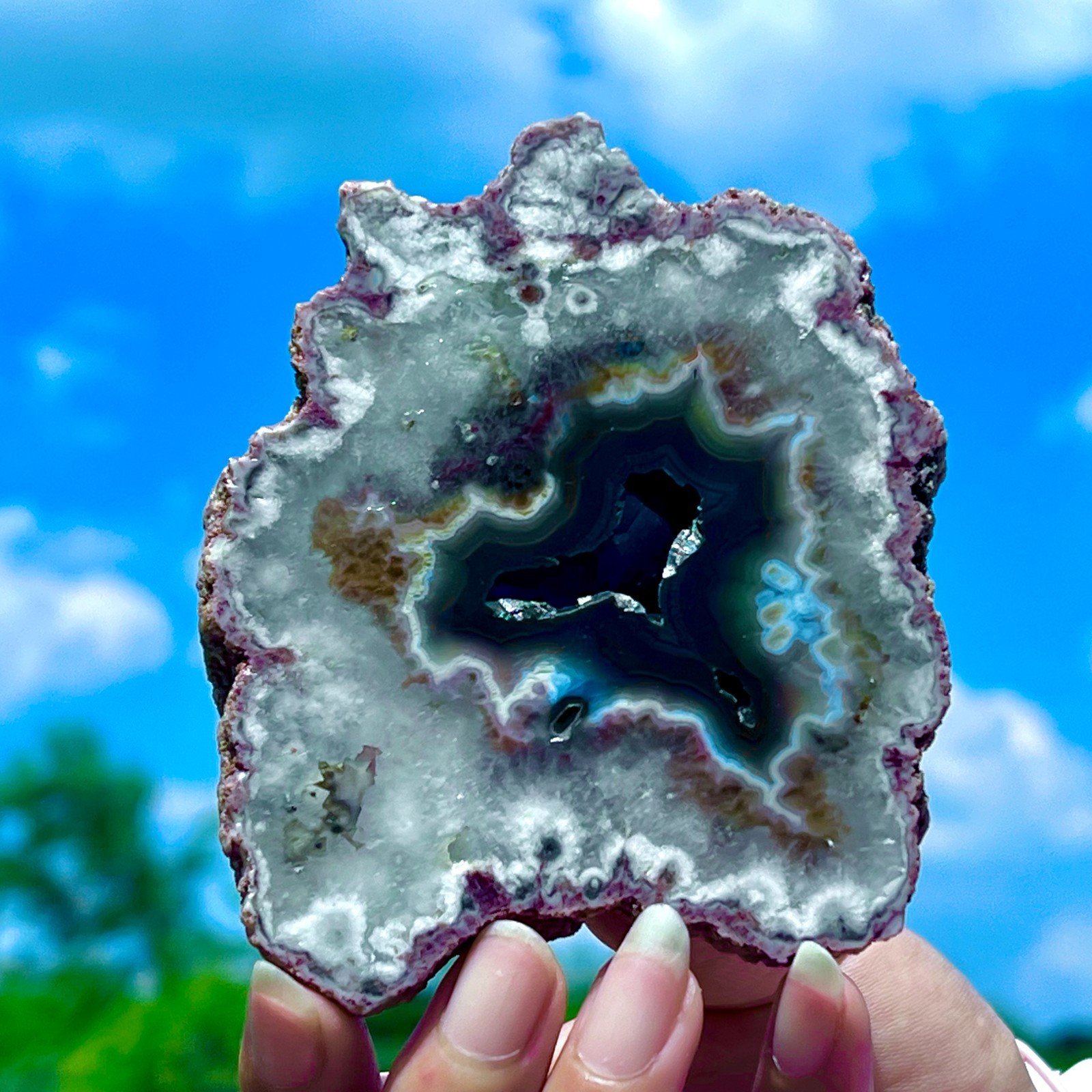 182G Natural Colorful Lace Agate Geode Slice Extra Large Gem From Argentina
