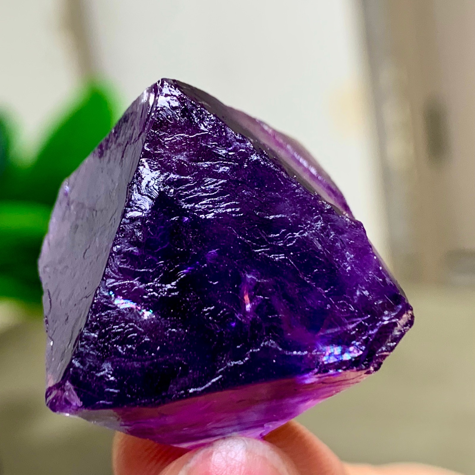 32G Natural purple fluorite octahedron quartz crystal healing