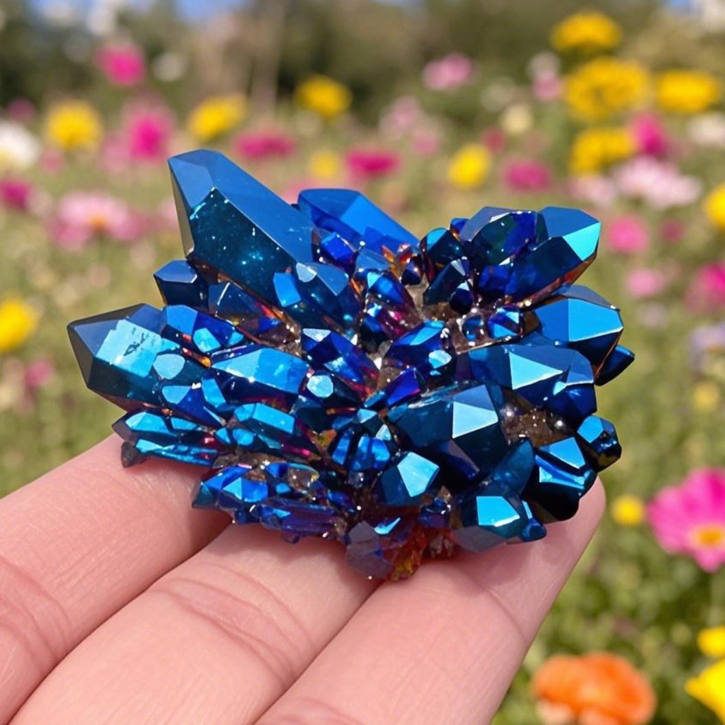 Rainbow Angel Aura Quartz Geode – Natural Titanium Crystal Cluster Specimen Gift
