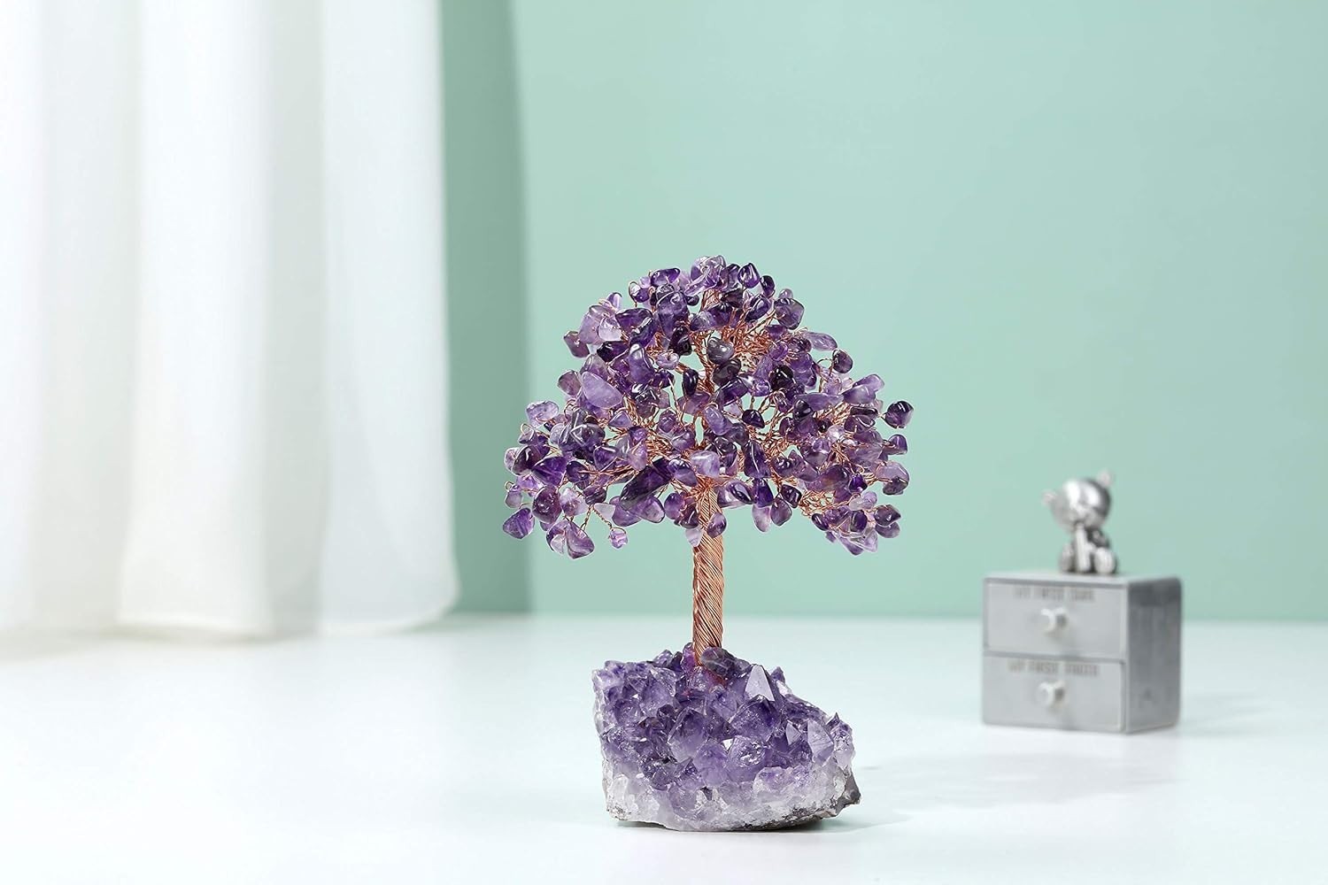 Natural Amethyst Healing Crystal Money Tree on Amethyst Cluster Geode Druzy B…