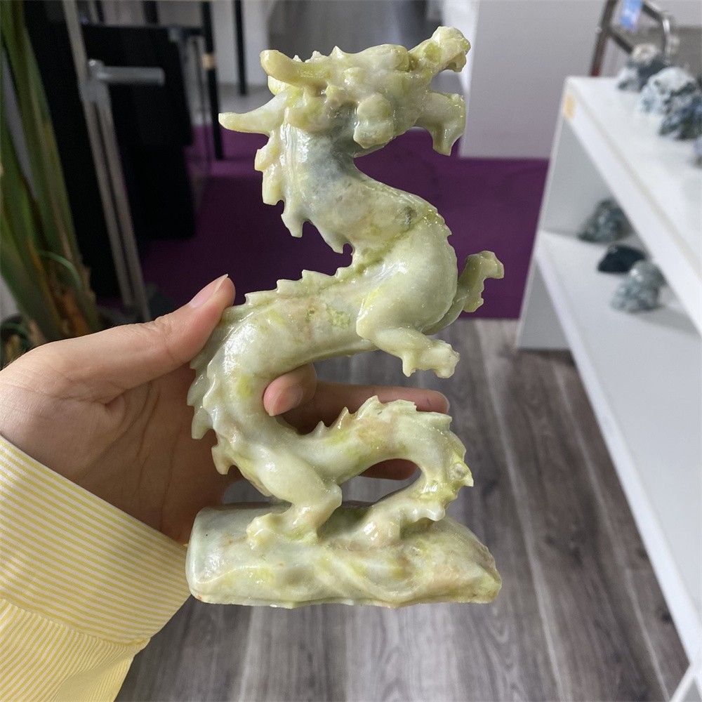 1LB 6.1″Natural Xiuyan Jade Chinese Dragon Statue Crystal Reiki Carving Decor