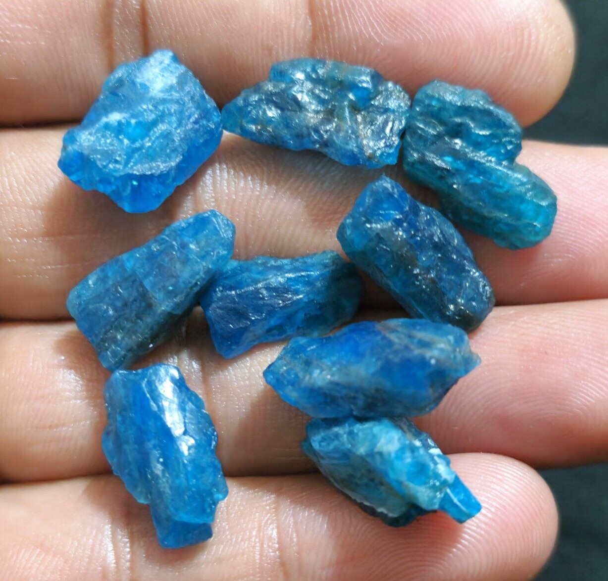 Gorgeous Blue Apatite Raw 9 Pcs Lot Size 16-20 MM Crystal Rough Loose Gemstone