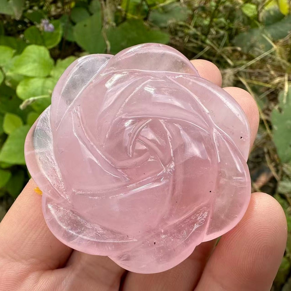 1pc Natural Pink Rose Quartz Carved Rose Flowers Crystal reiki Healing Gift