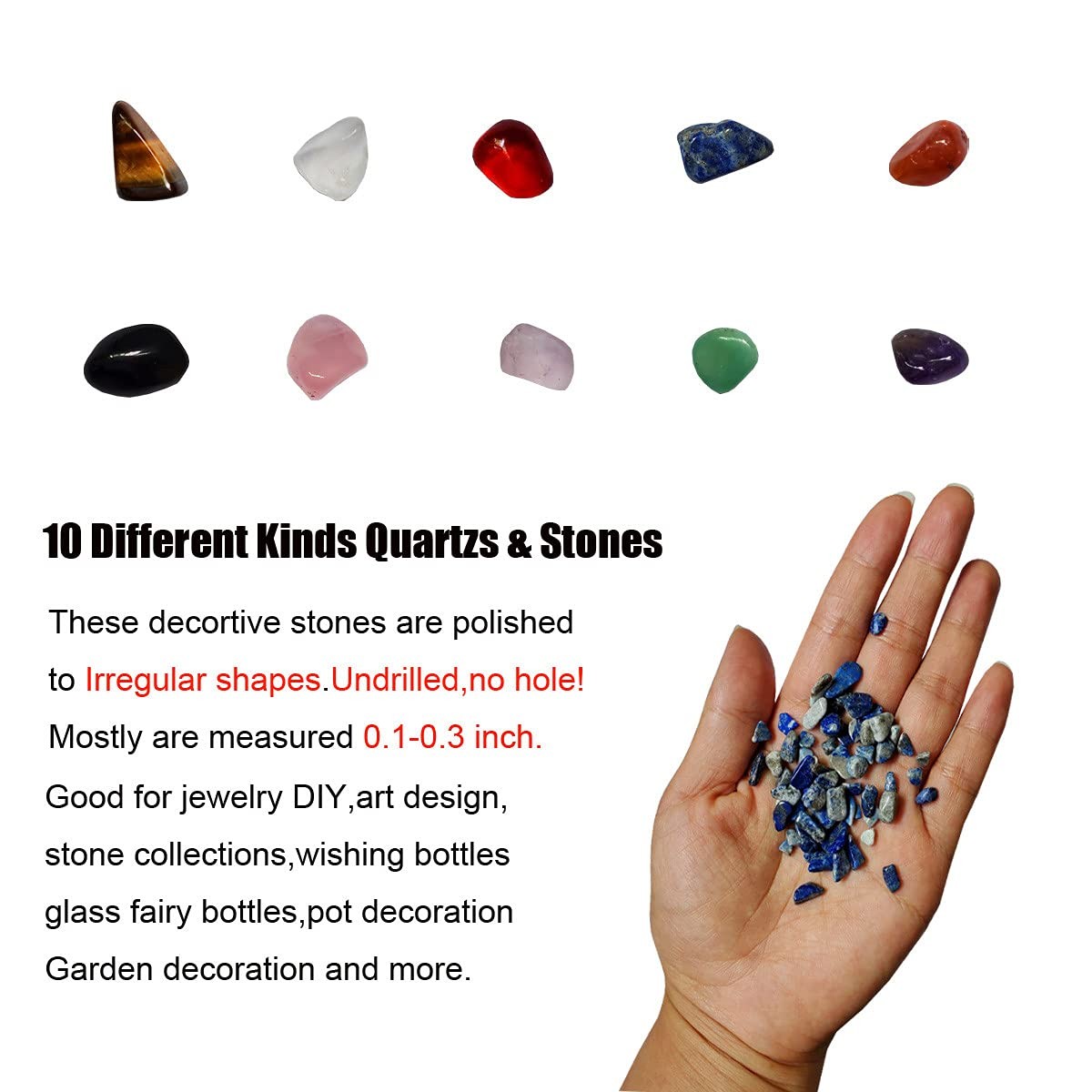 Assorted Mini Crystal Stones: Fluorite, Tiger’s Eye, Rose Quartz, Amethyst Chips