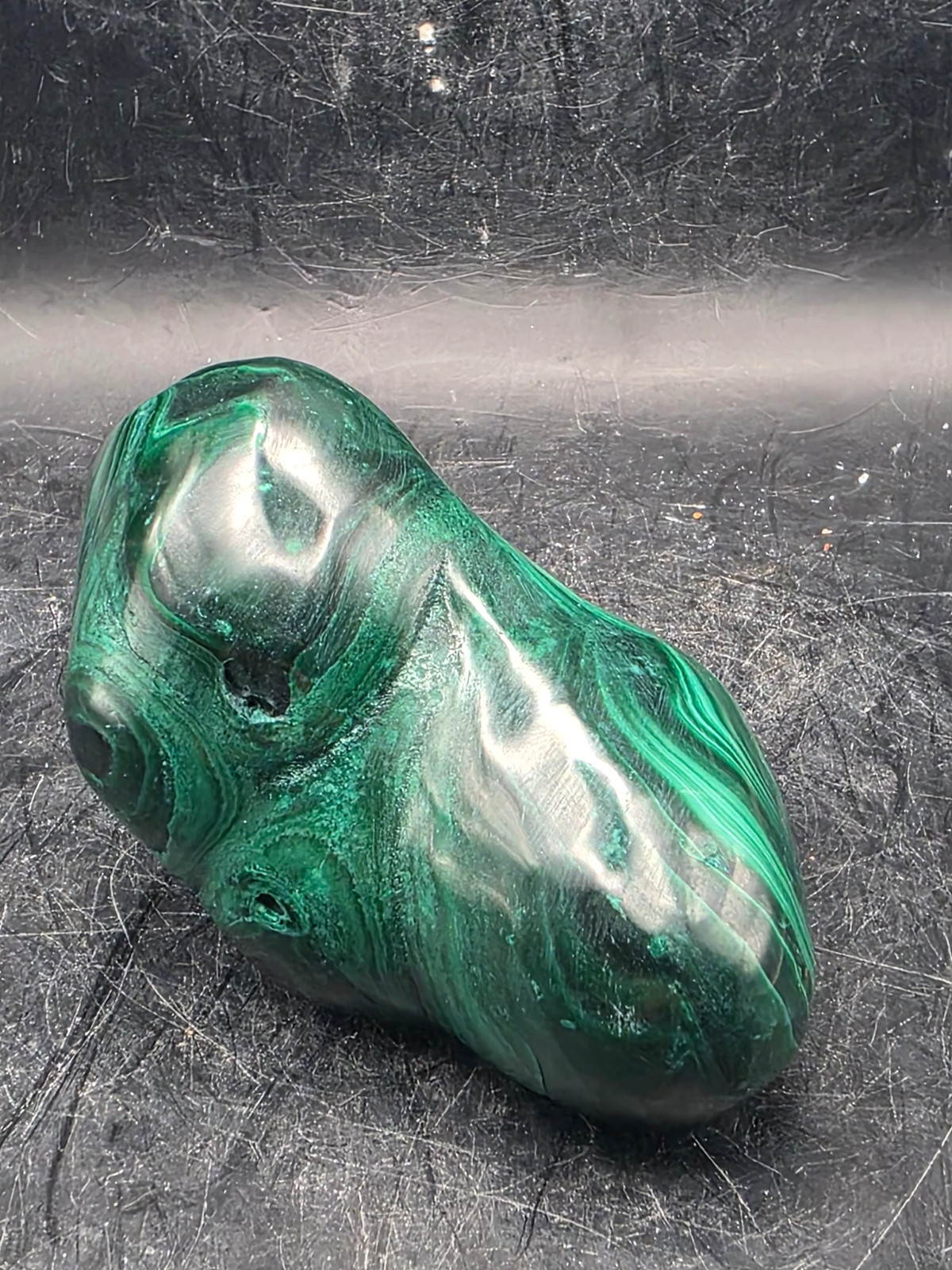 Malachite polished free form! 10 ounces, 3.2 inches long, 1.8″ wide!