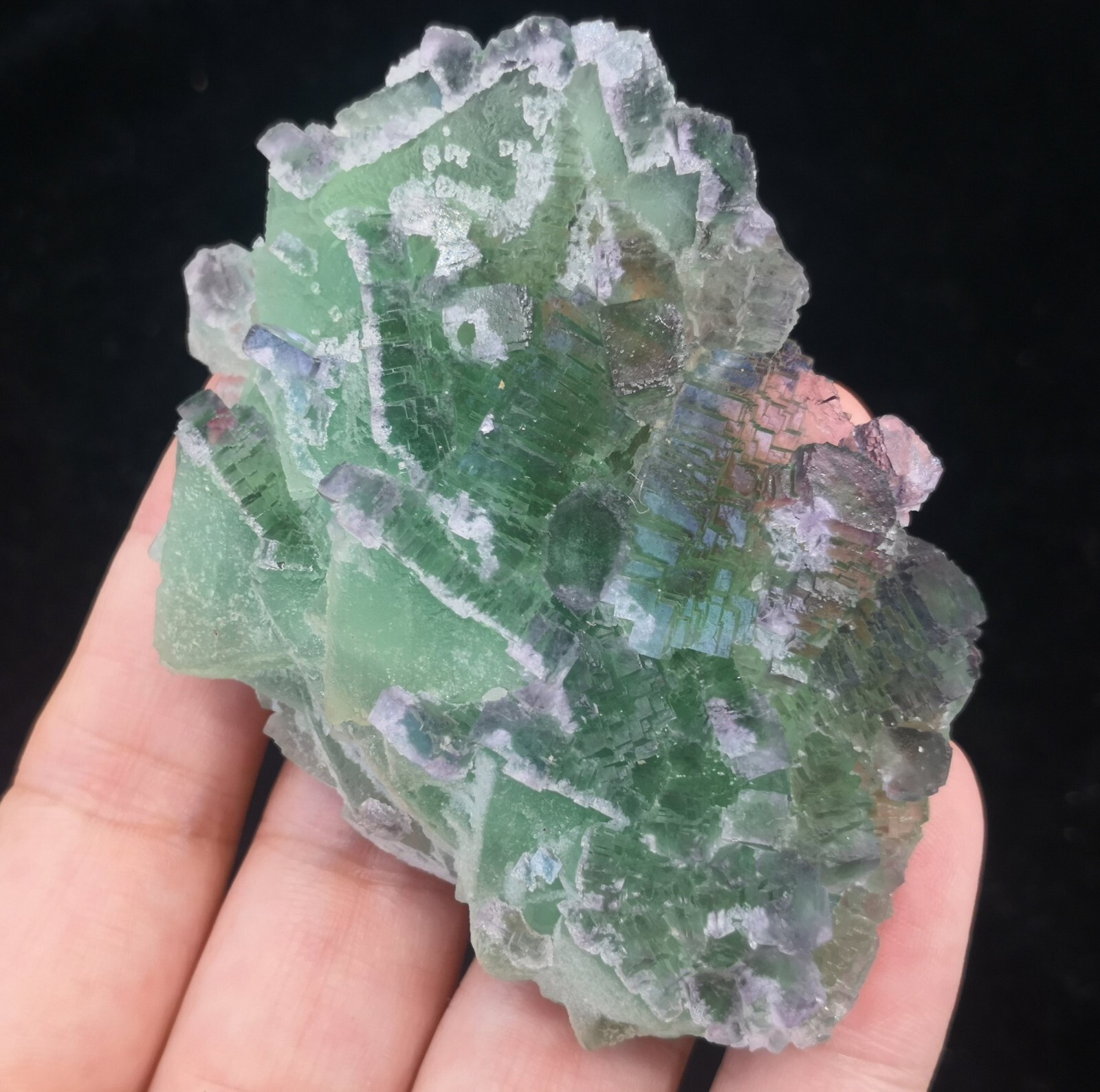 72mm 98g Stepped Cubic Fluorite on Octahedron Fluorite, with Stand