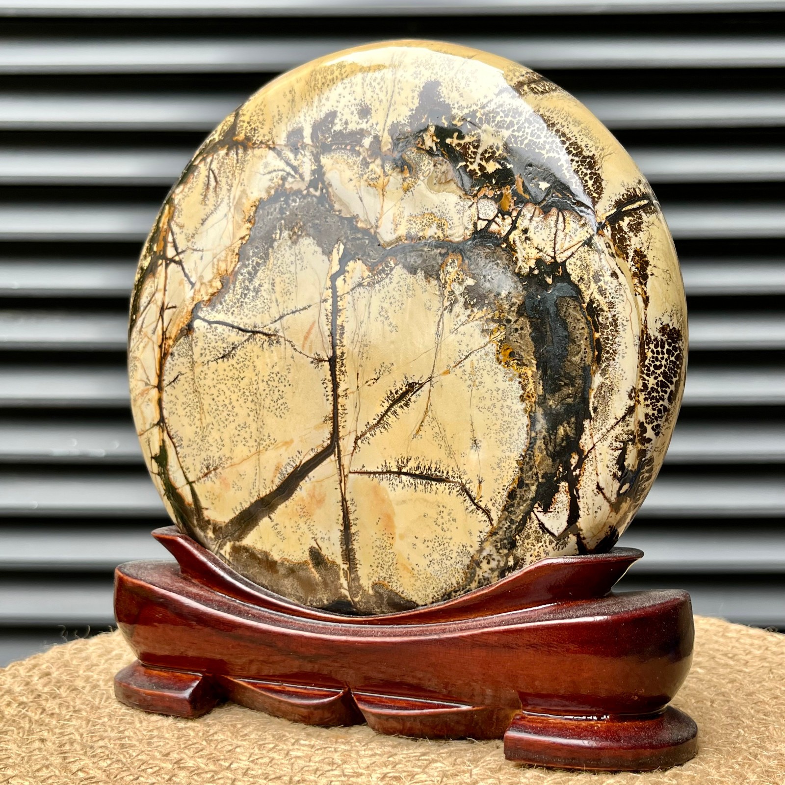 4.4 lb Picture Stone Landscape Art Gift Display w/ Wood Stand Decor