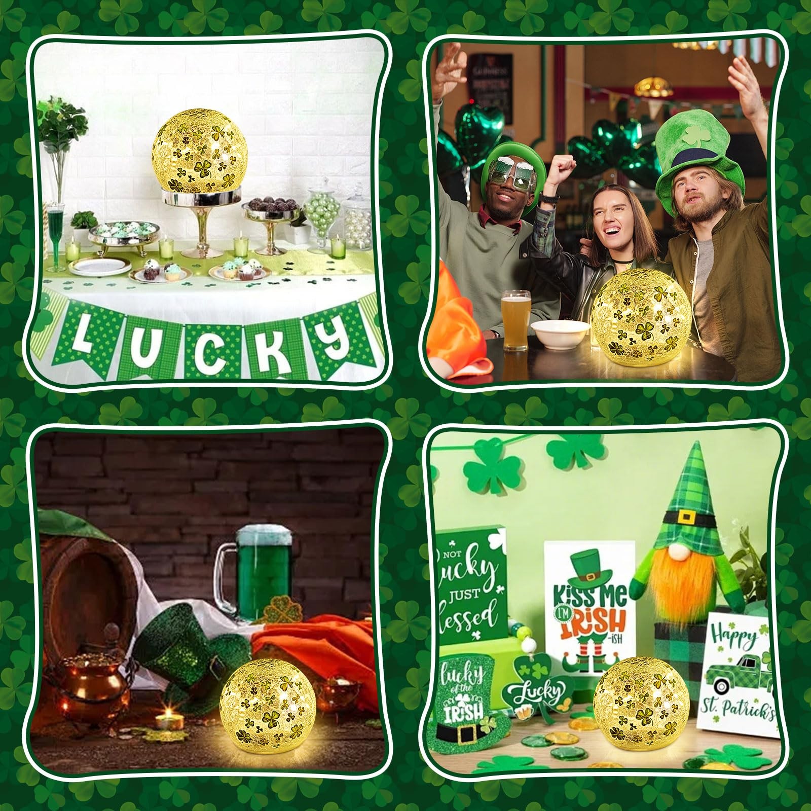 Lucky Mami St Patricks Day Decorations Lights, Lighted 2PCS3.93”, Clear