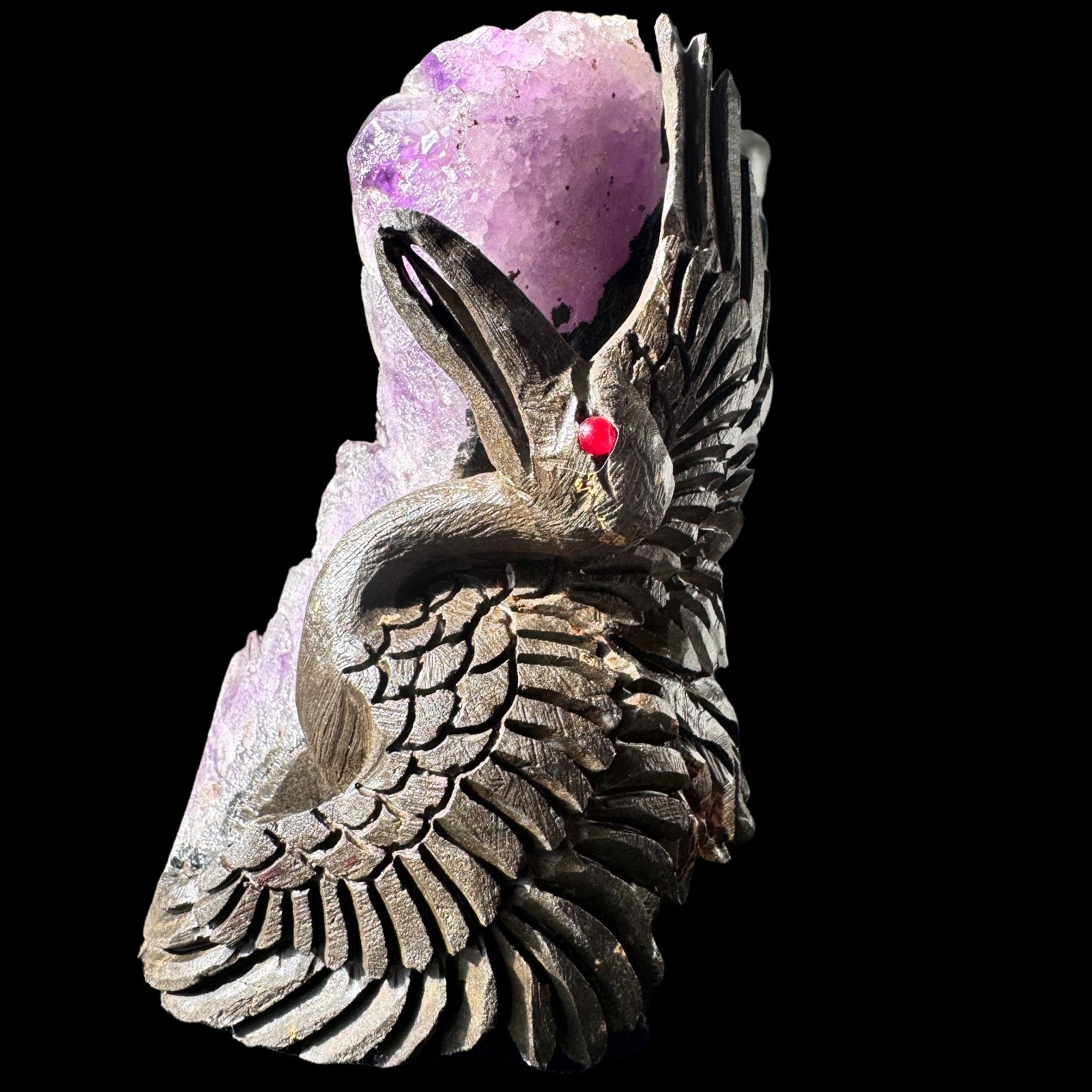 Hand-Carved Amethyst Cluster Bird Sculpture -Serenity & Intuition Art Home Decor