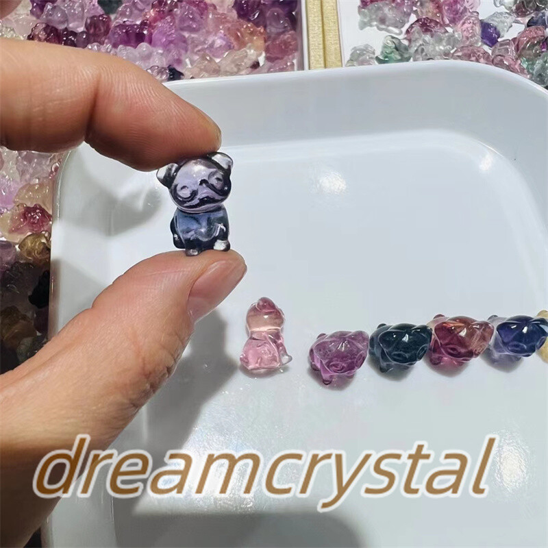 100pc Random Natural Fluorite Crystal Skull Mini Carved Dog Skull Quartz Reiki