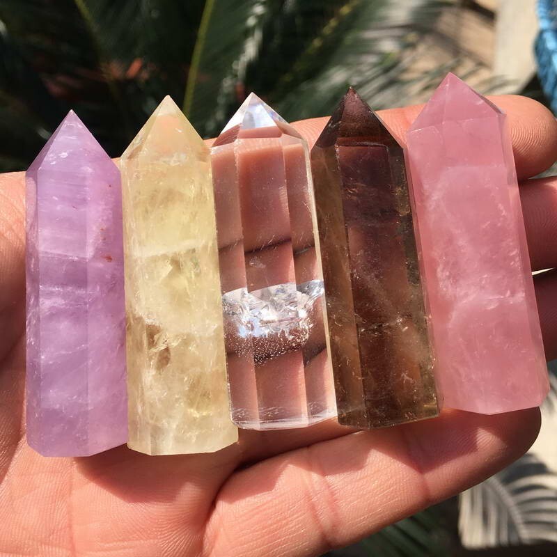 5pcs Assort 2”+ Natural Healing Crystal Wand Polishing Reiki Energy Point Tower
