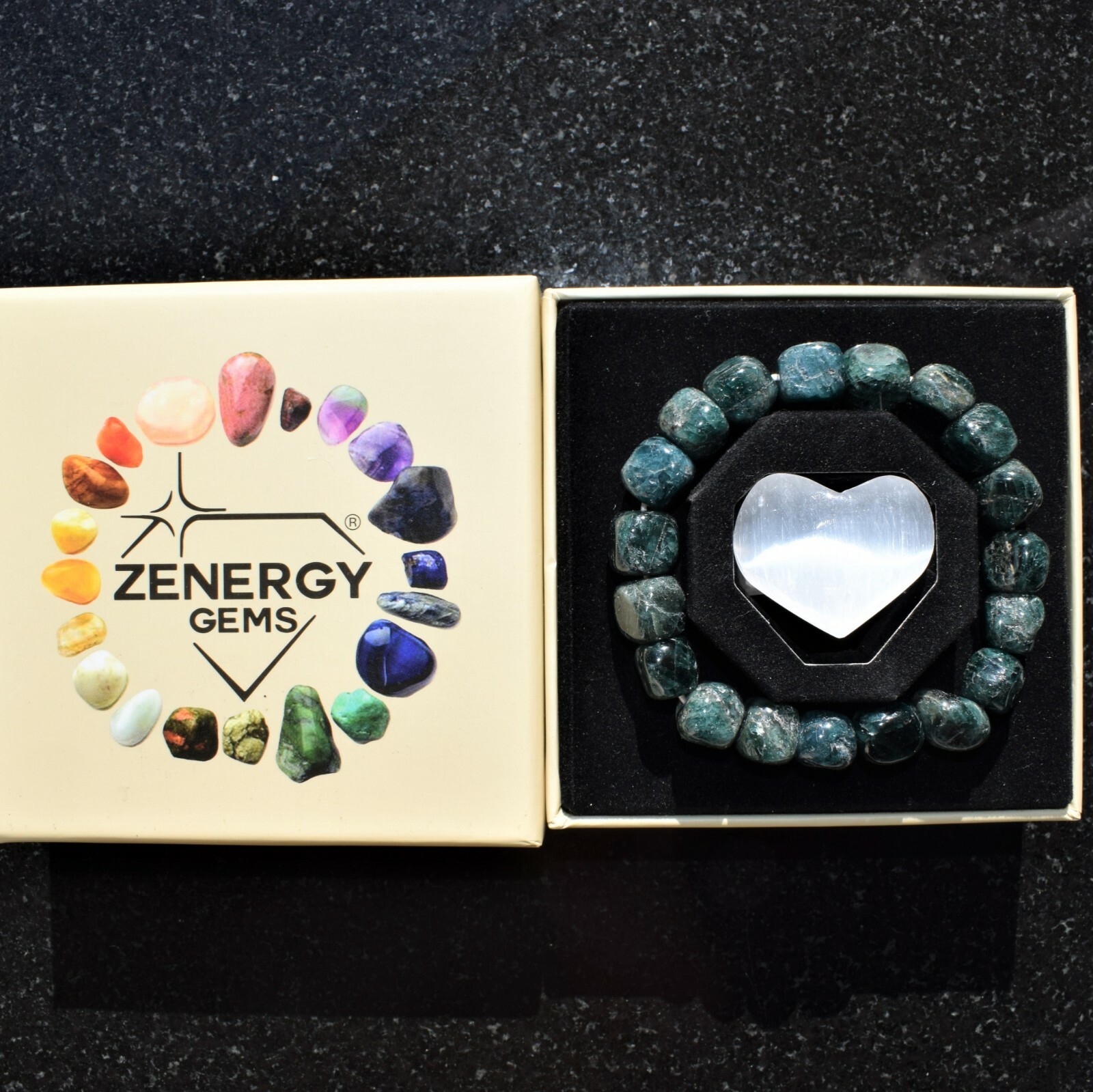 Premium CHARGED Natural Blue Green Apatite Crystal Nugget Stretchy Bracelet