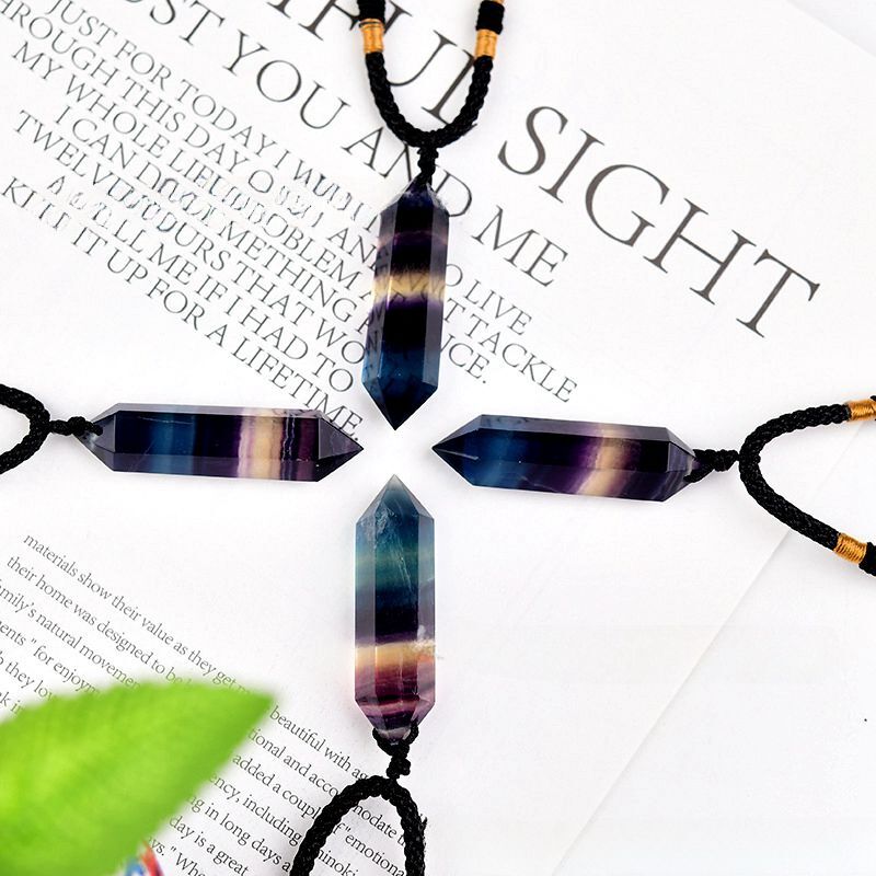 Natural Rainbow Fluorite Quartz Crystal Pendant Reiki Healing Gemstone Necklace