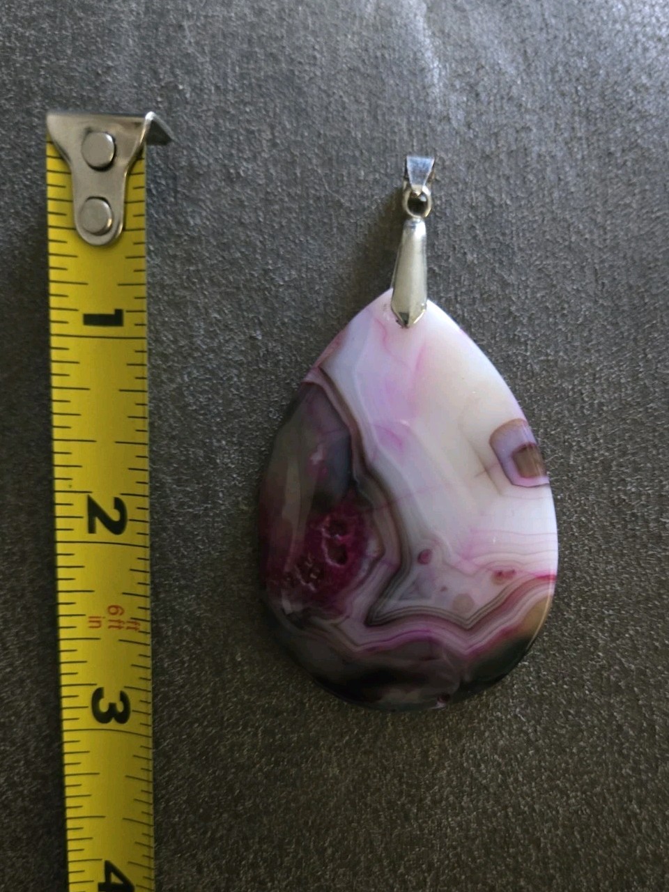 Agate Stone Pendant, Large, Pink and White Polished