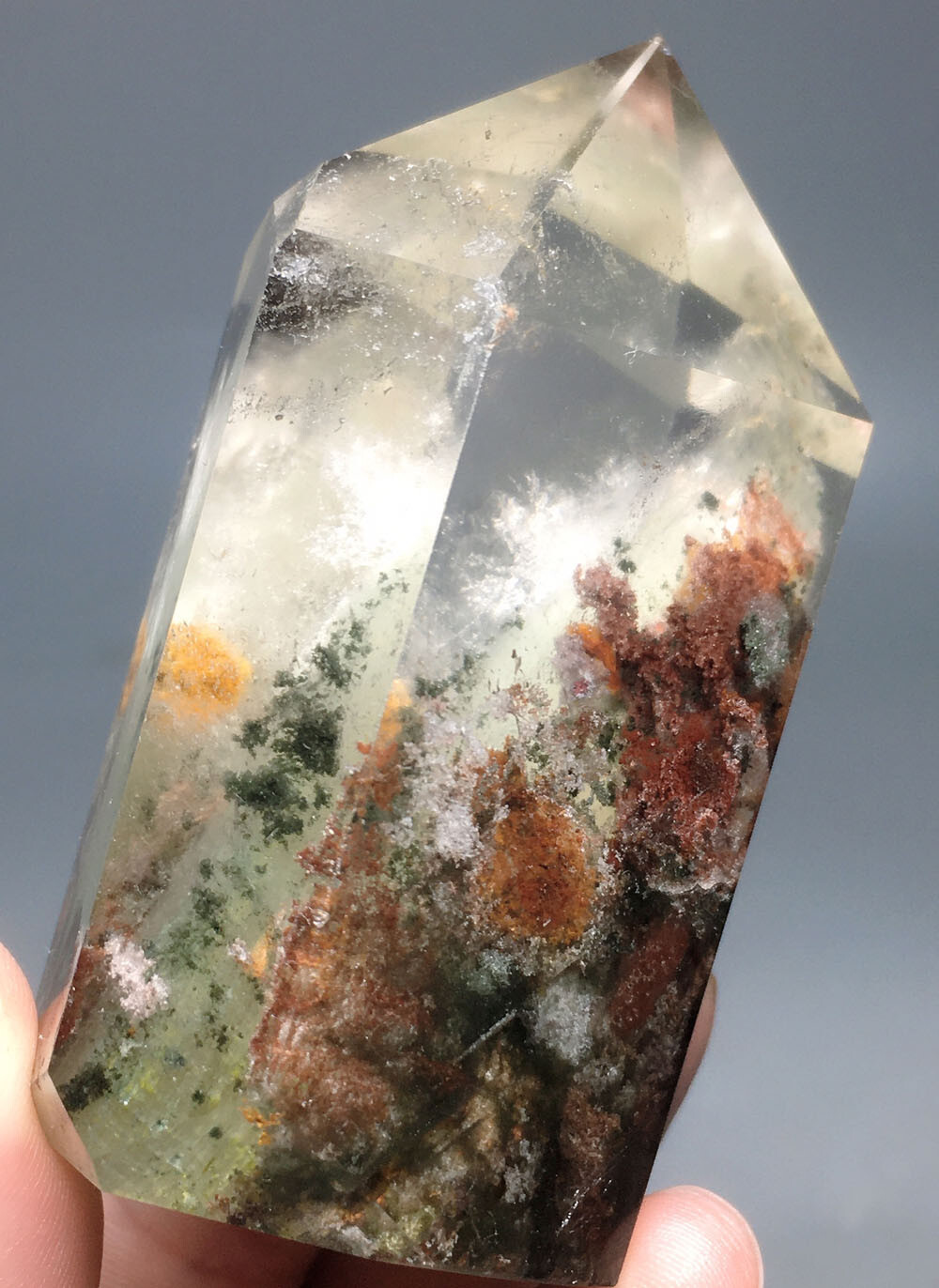 123g NATURAL red green ghost CRYSTAL garden Tower quartz point HEALING