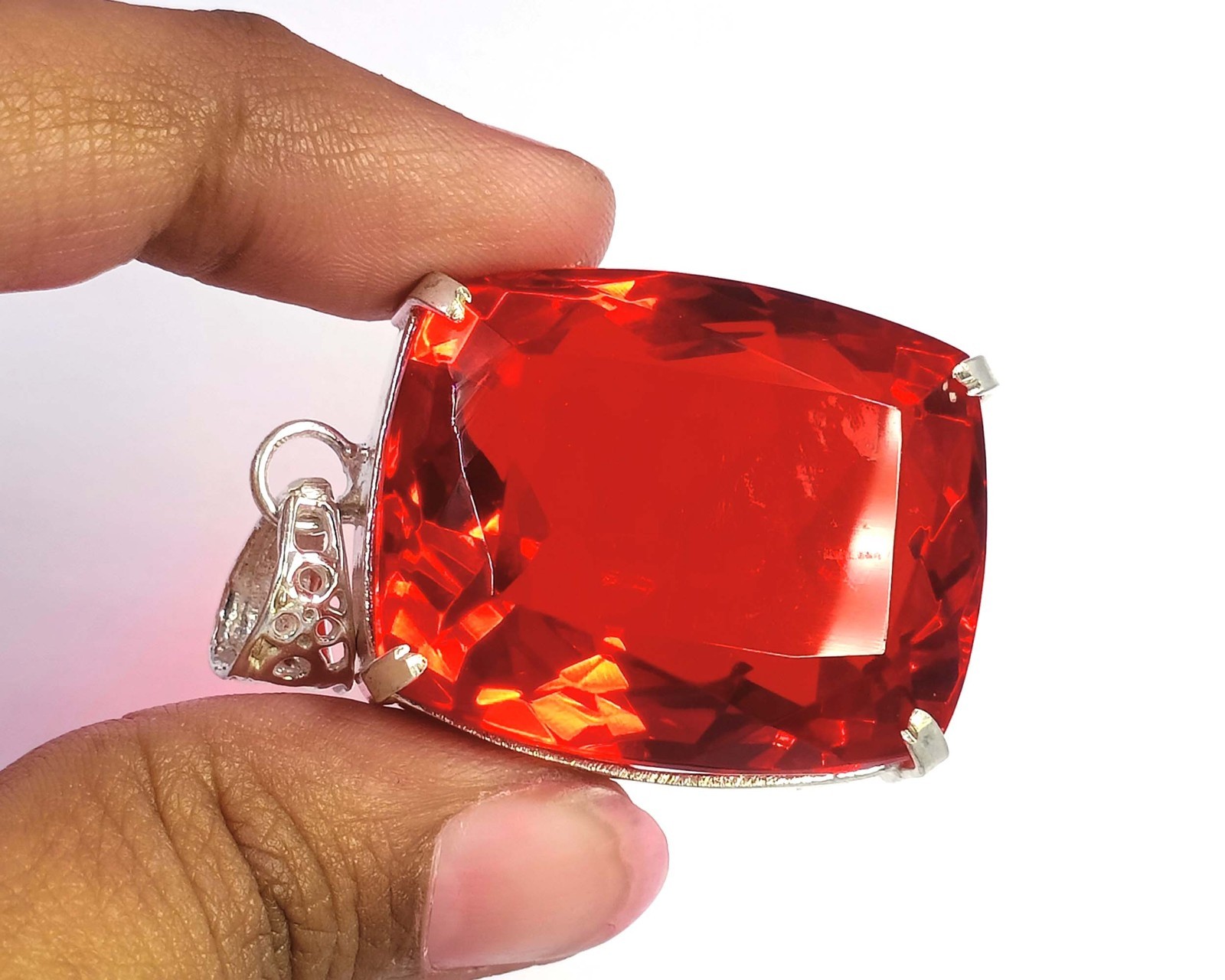 120 CT Natural Red Ruby Cushion Shape 925 Silver Pendant IGL Certified Gems 6JDA