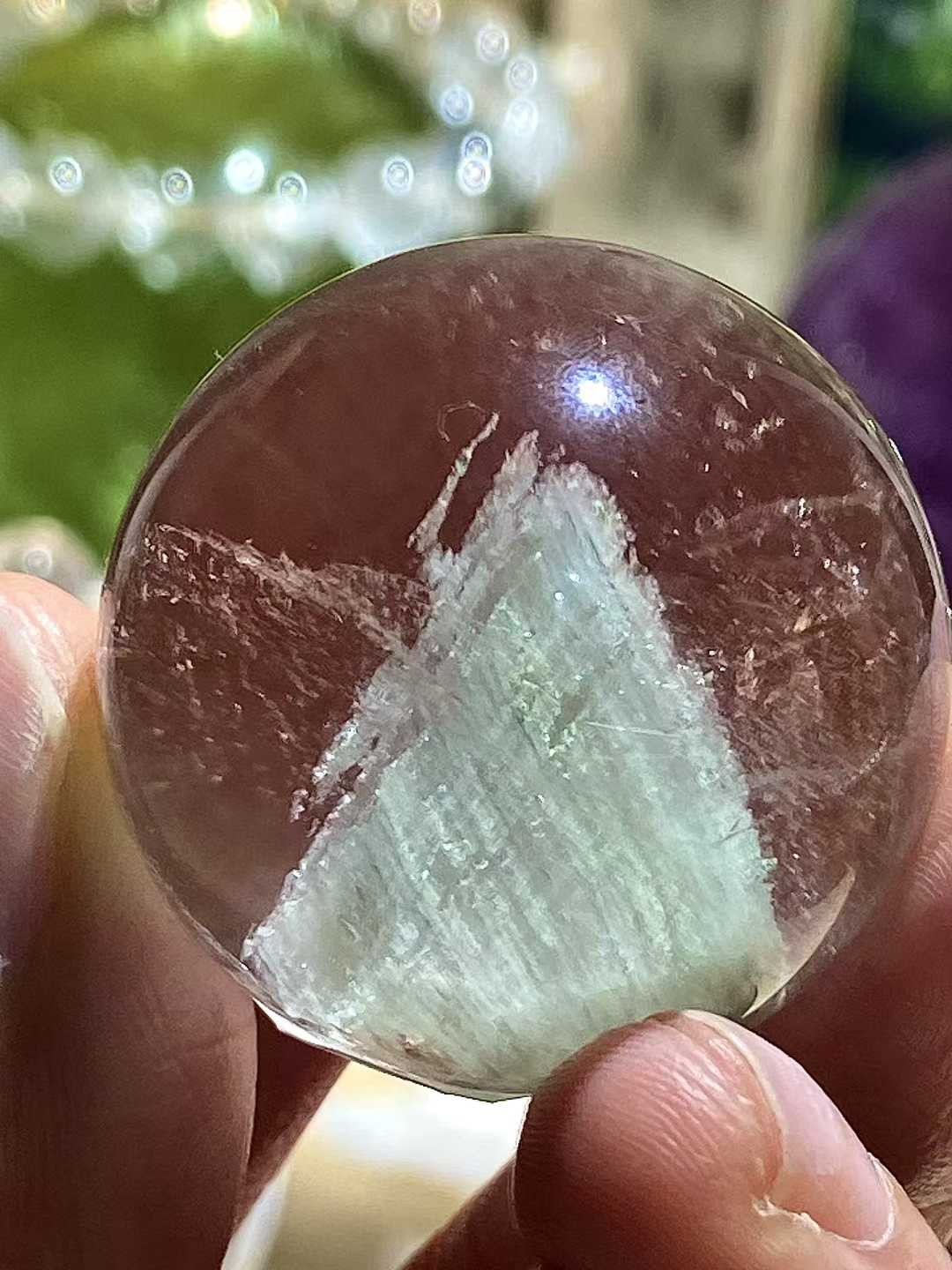 34mm Natural Green Ghost Quartz Sphere Crystal Ball Mineral Reiki Decor +Stand