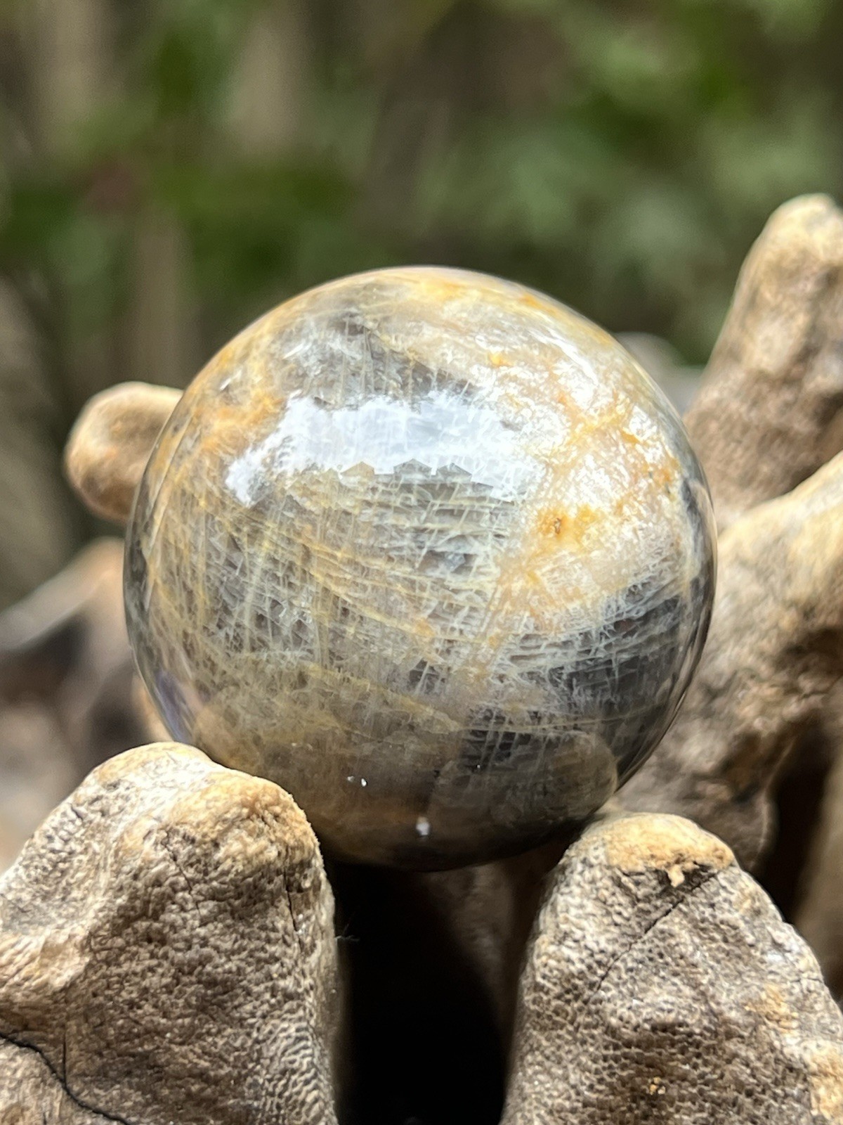 Black Moonstone Crystal Ball / Intuition / Empathy / Calming AAA+ 69g 37mm 23