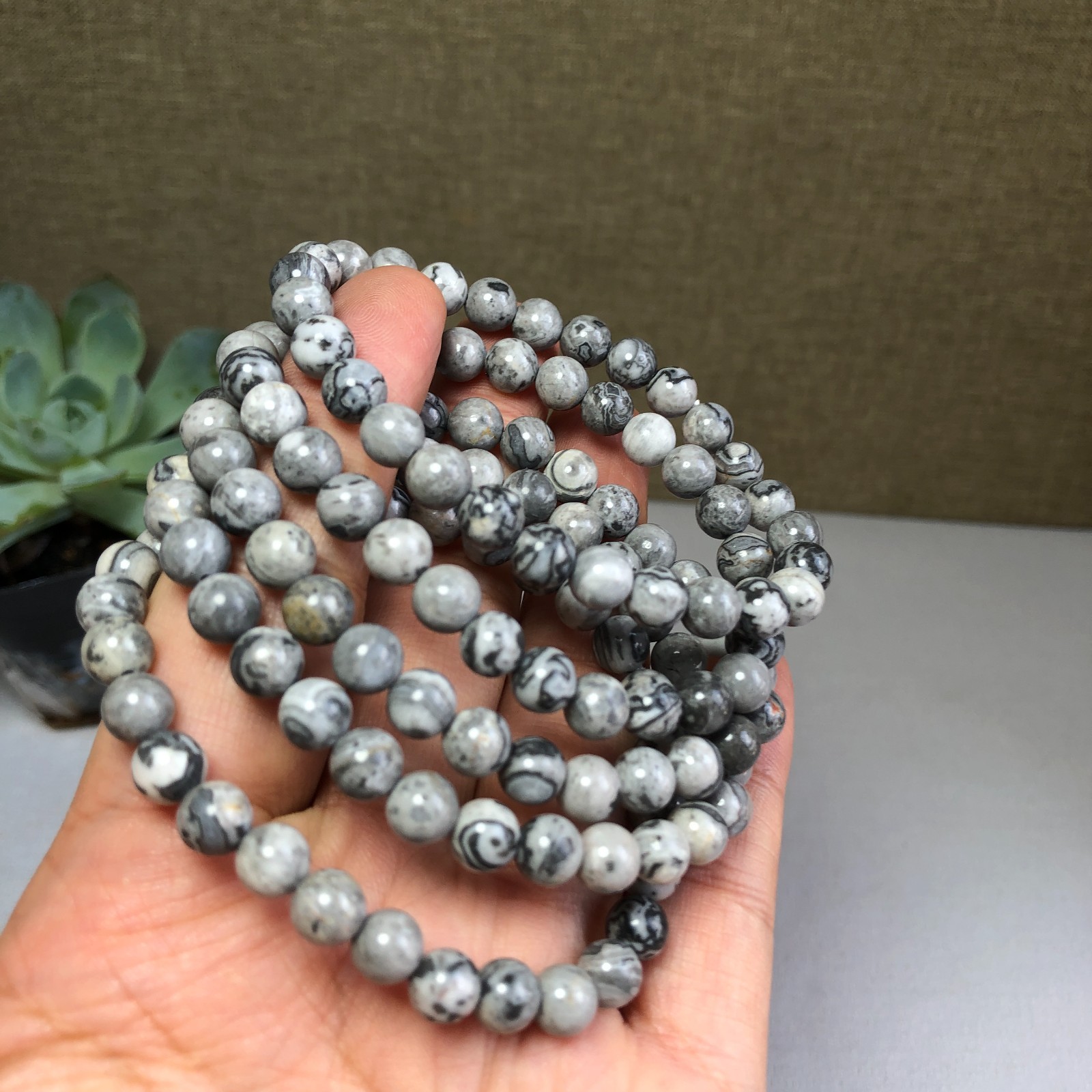 5Pcs Wholesal Natural Picasso Stone bracelets Crystal ball sphere 6mm