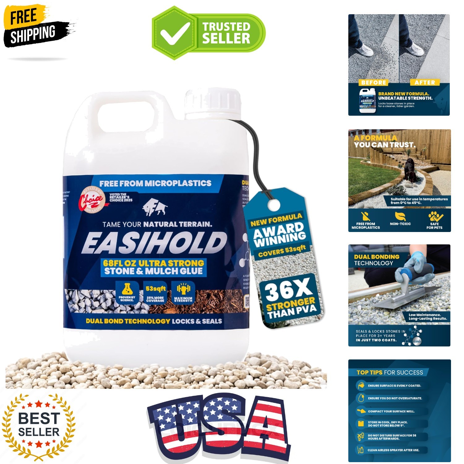 Easihold Rock Glue – Gravel Binder for Pea Gravel & Stones. Long-Lasting Mulc…