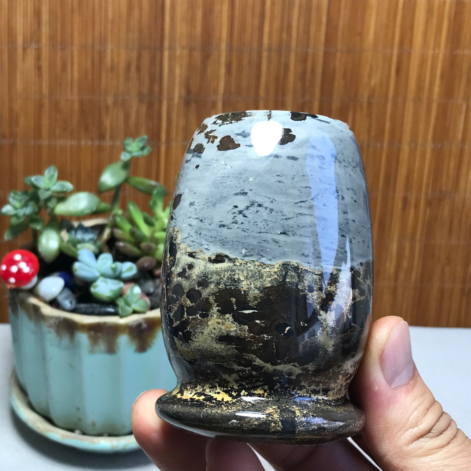 Natural Chinese painting vase stone crystal ornaments for home decoration A5720