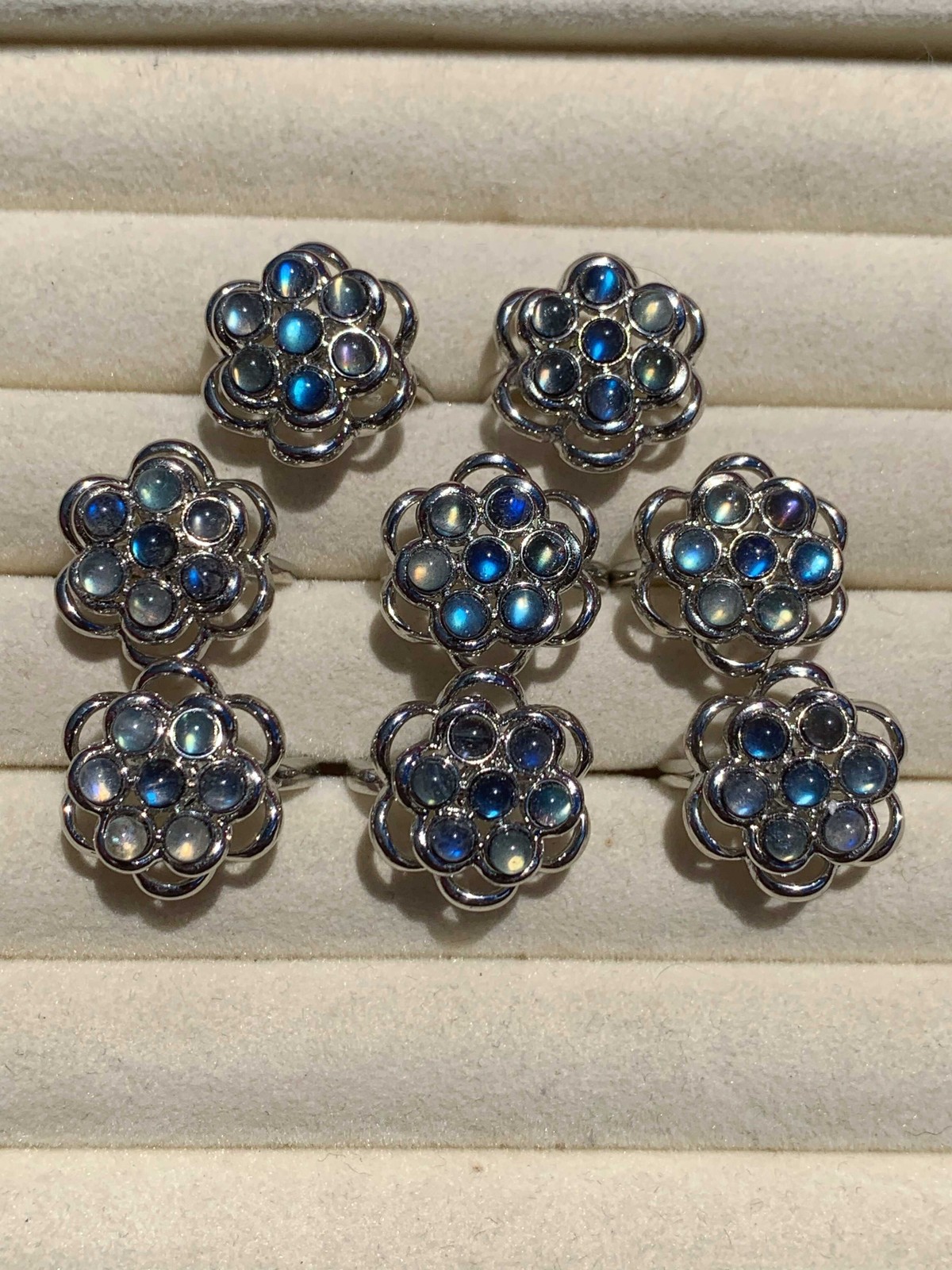 Natural Labradorite Ring, Alloy Adjustable Band, Flash Gemstone Ring