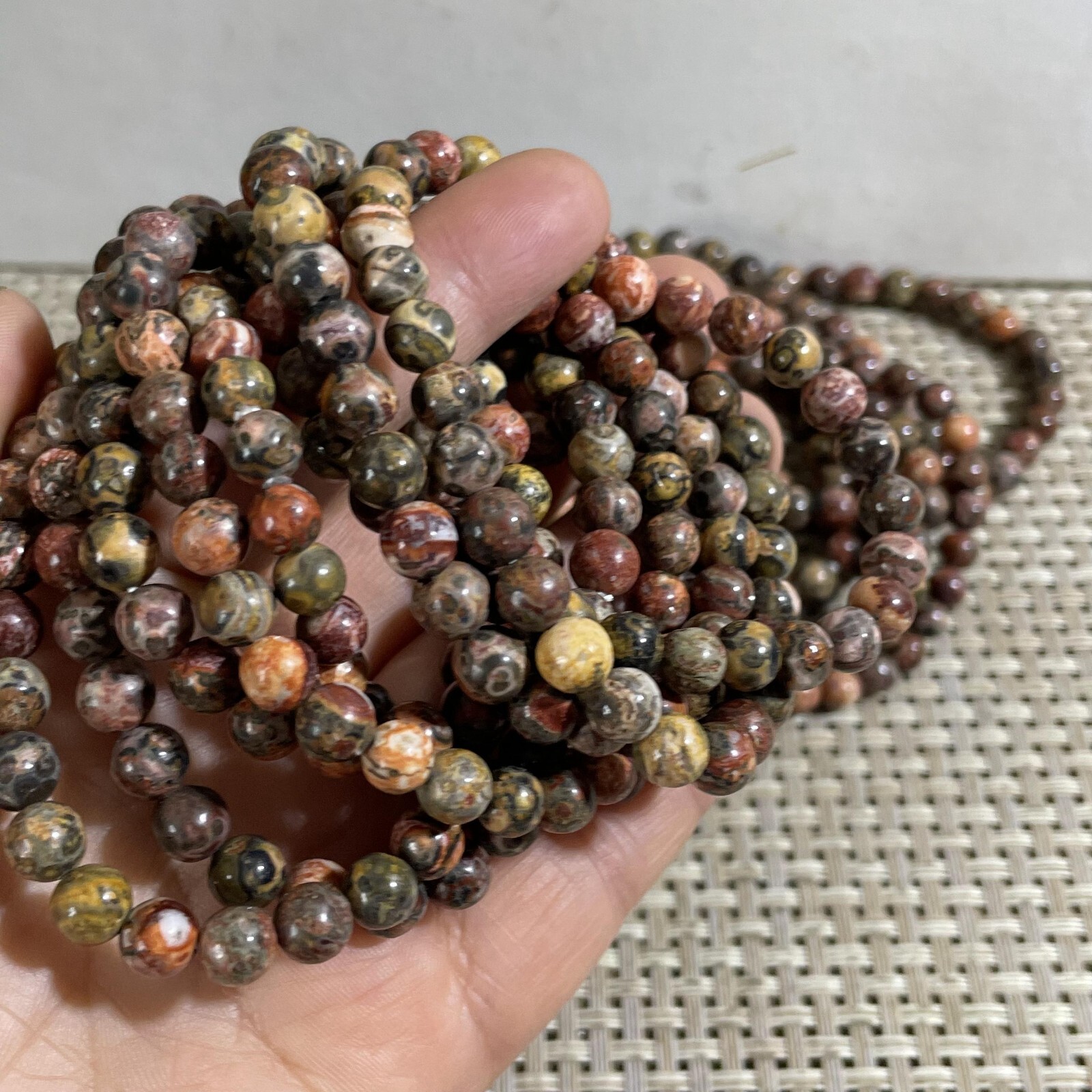 Wholesale 5Pcs Natural Leopard Jasper stone 6mm Quartz Crystal Stretch Bracelet