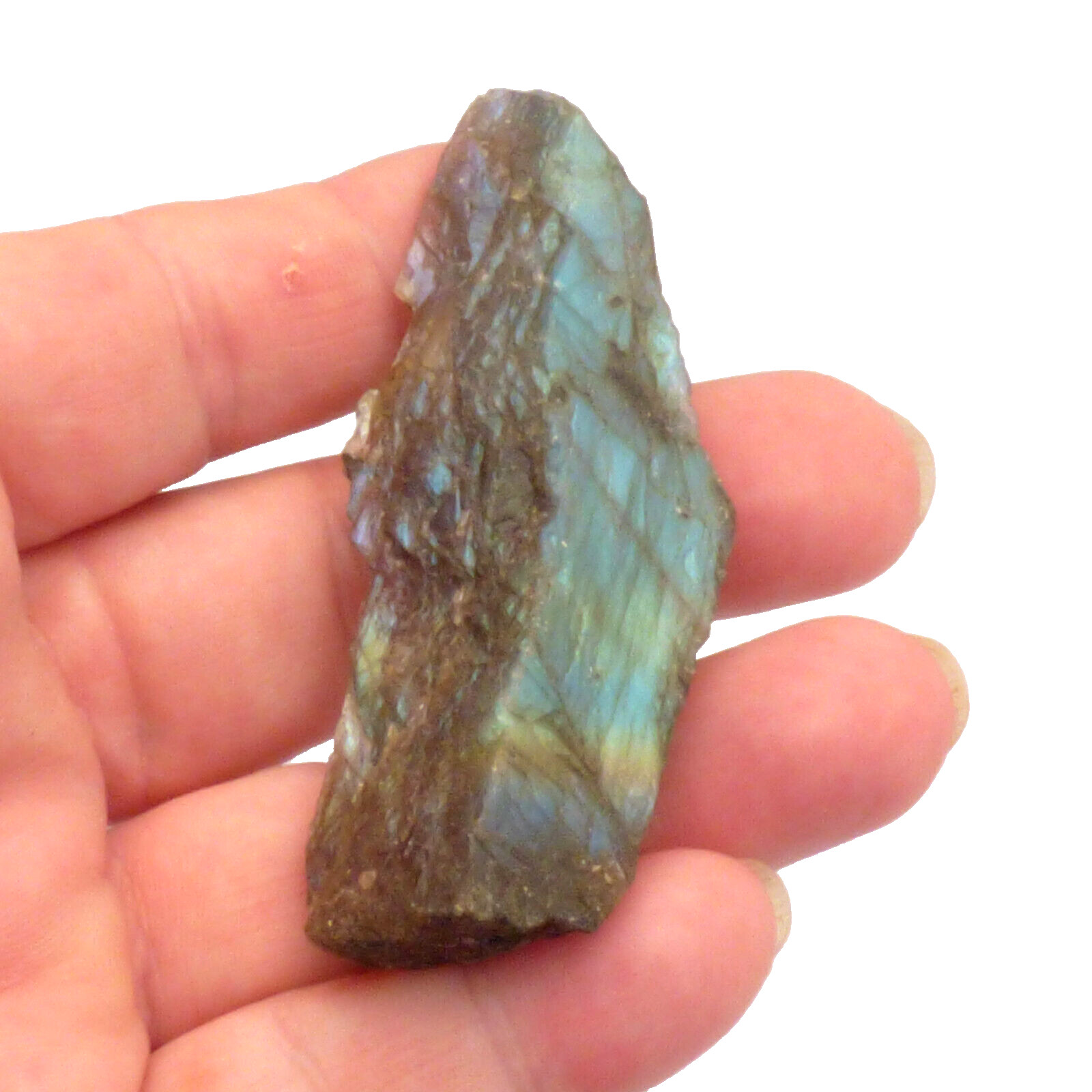 Labradorite Slice Blue Green Flash Iridescent Lustre Semi Polished Piece 7cm